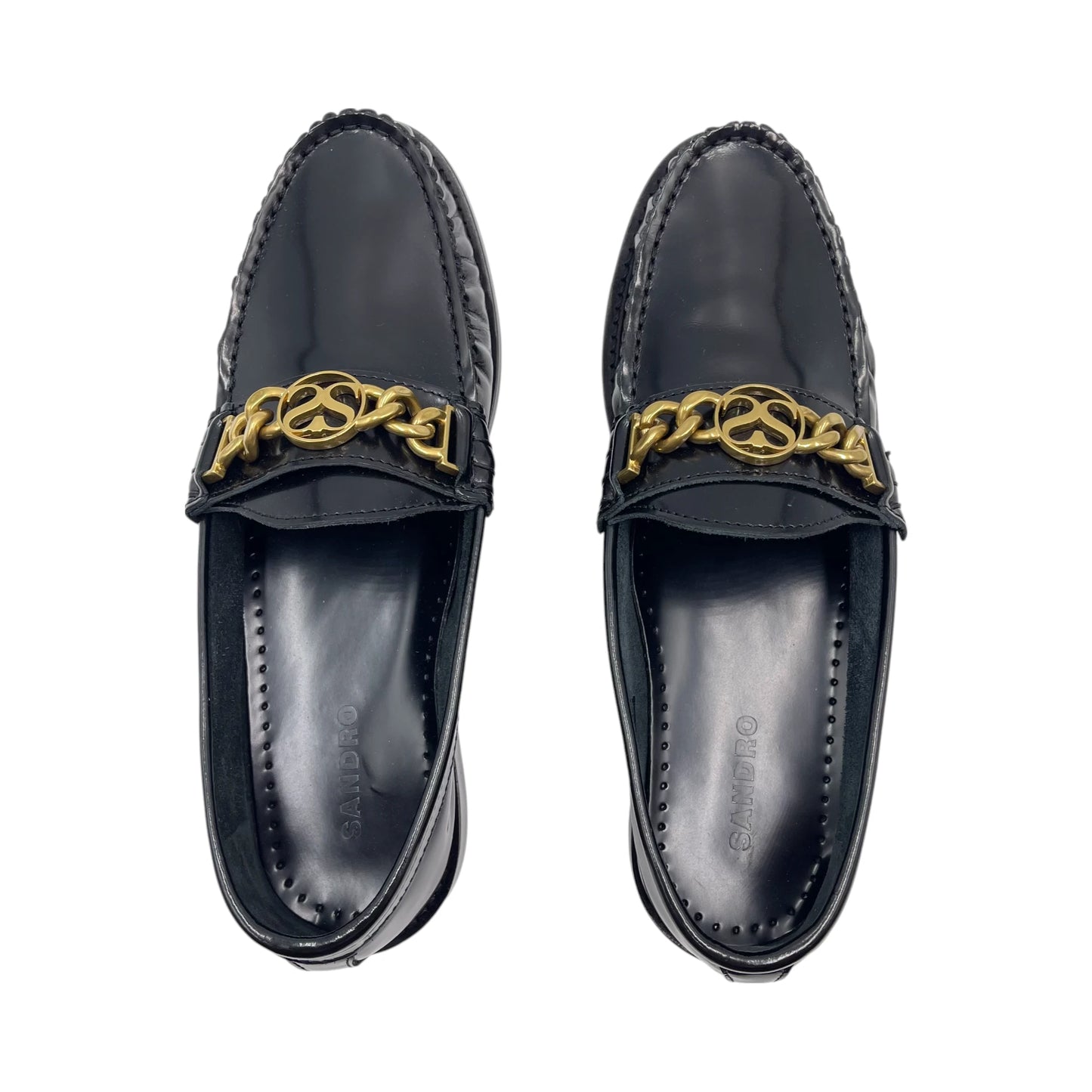 Sandro Black Leather Chain Wom Loafers