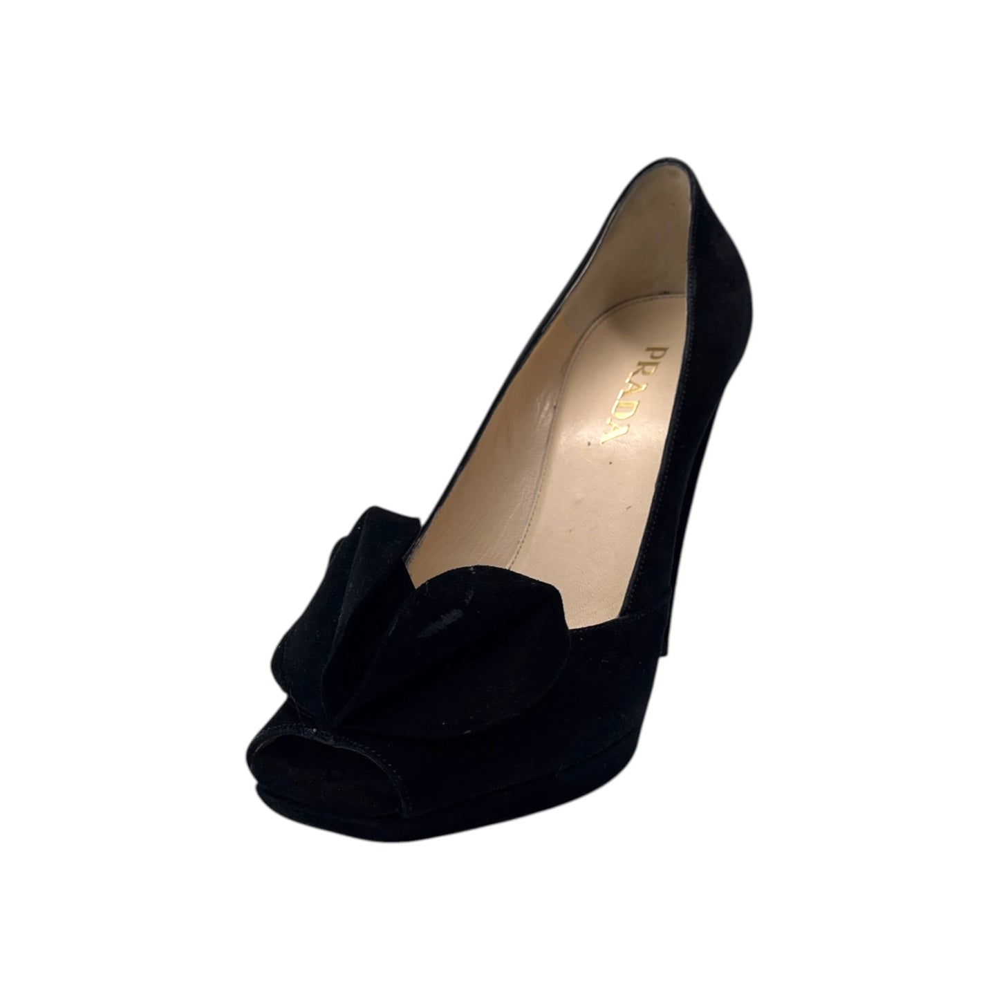 Prada Black Suede Peep Toe Pump