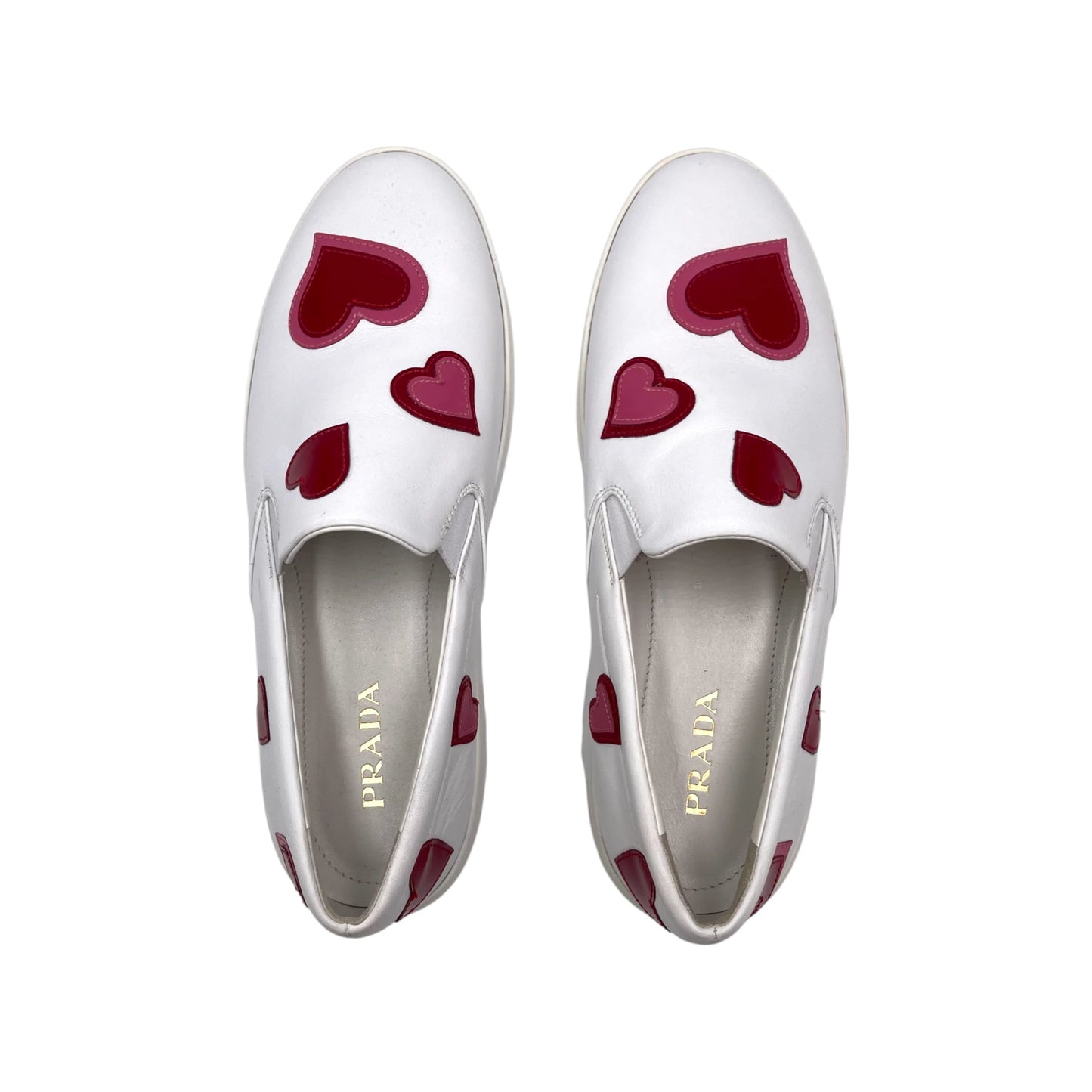 Prada White Leather Heart Slip On Women's Snkr