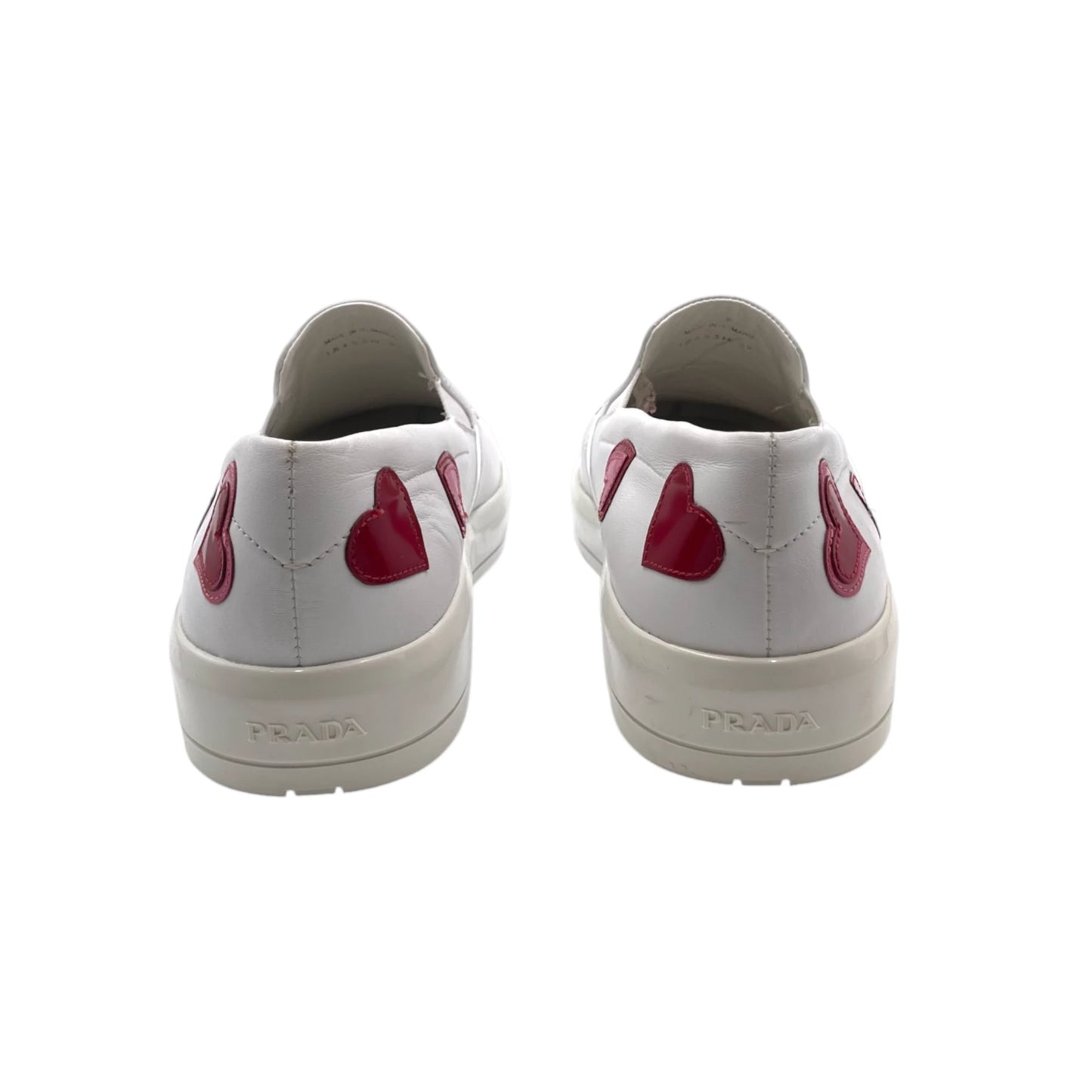 Prada White Leather Heart Slip On Women's Snkr