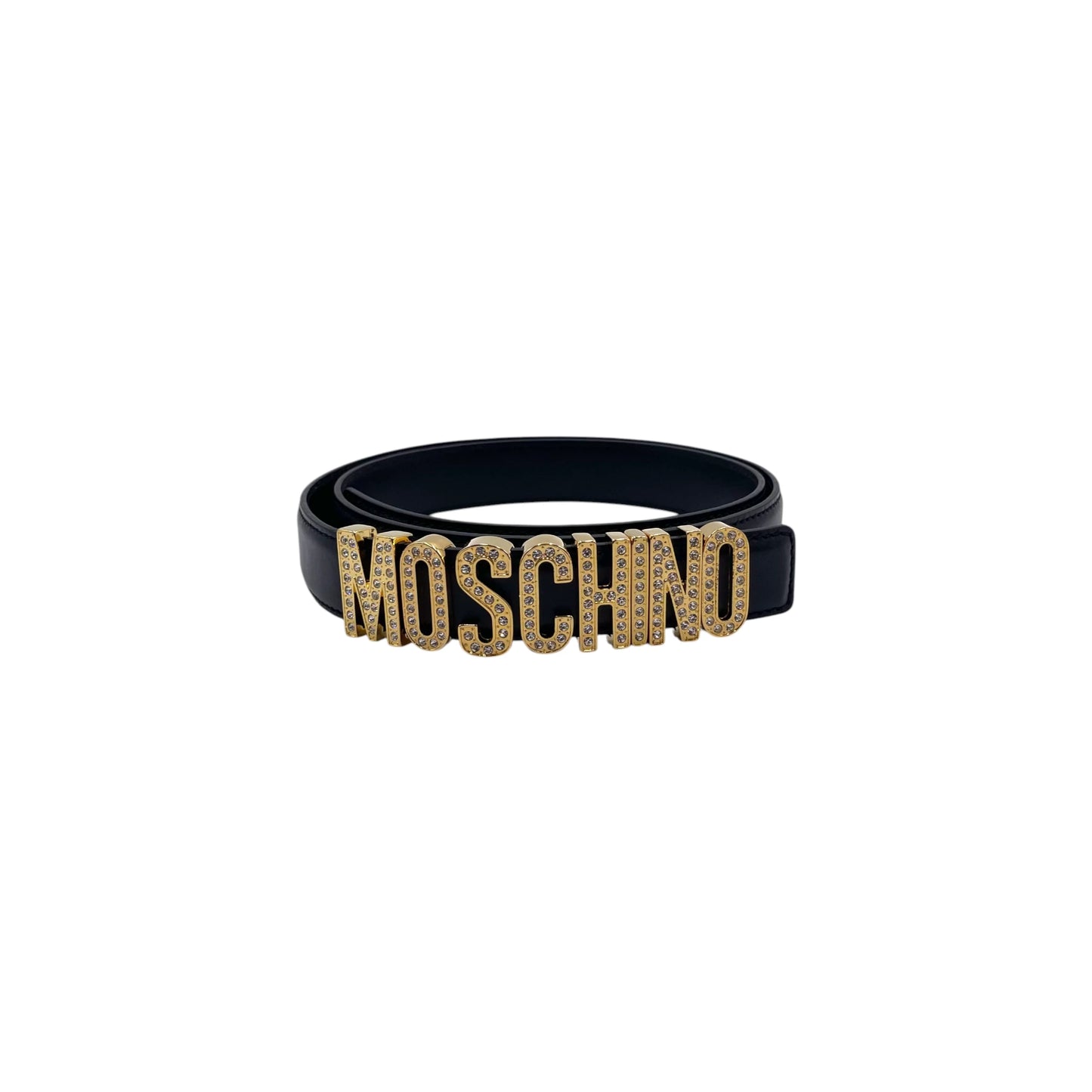 Moschino Black Leather Crystal Embellished Women's Belt - 46