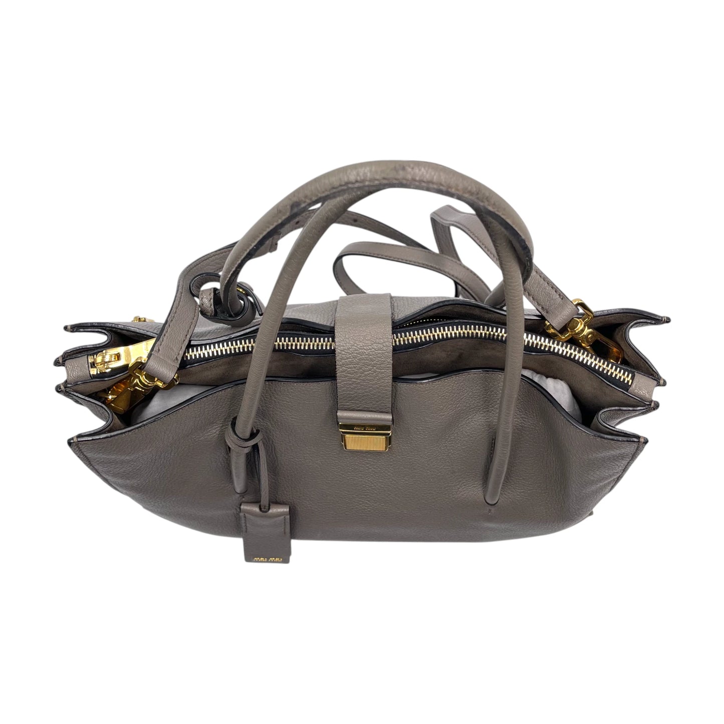 Miu Miu Convertible Compartment Grey Leather Tote Bag
