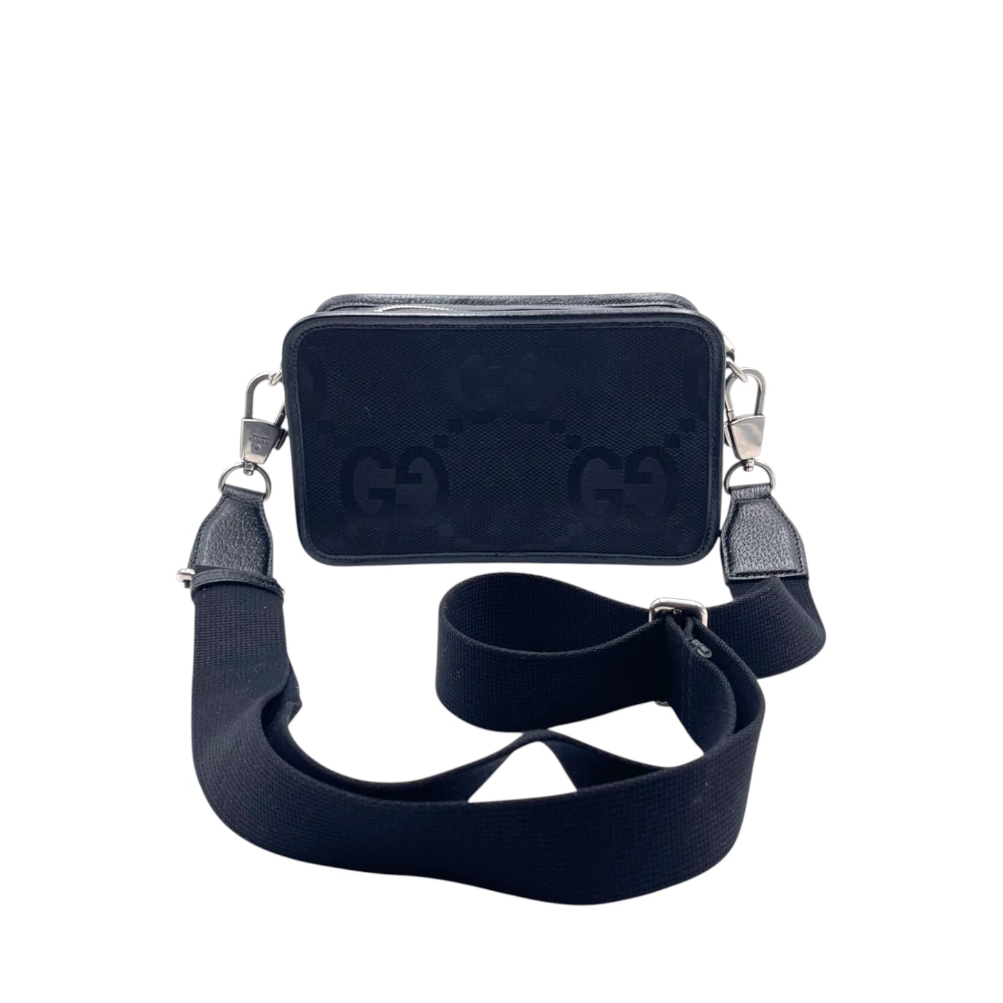 Gucci Jumbo GG Black Canvas Leather Shoulder Bag
