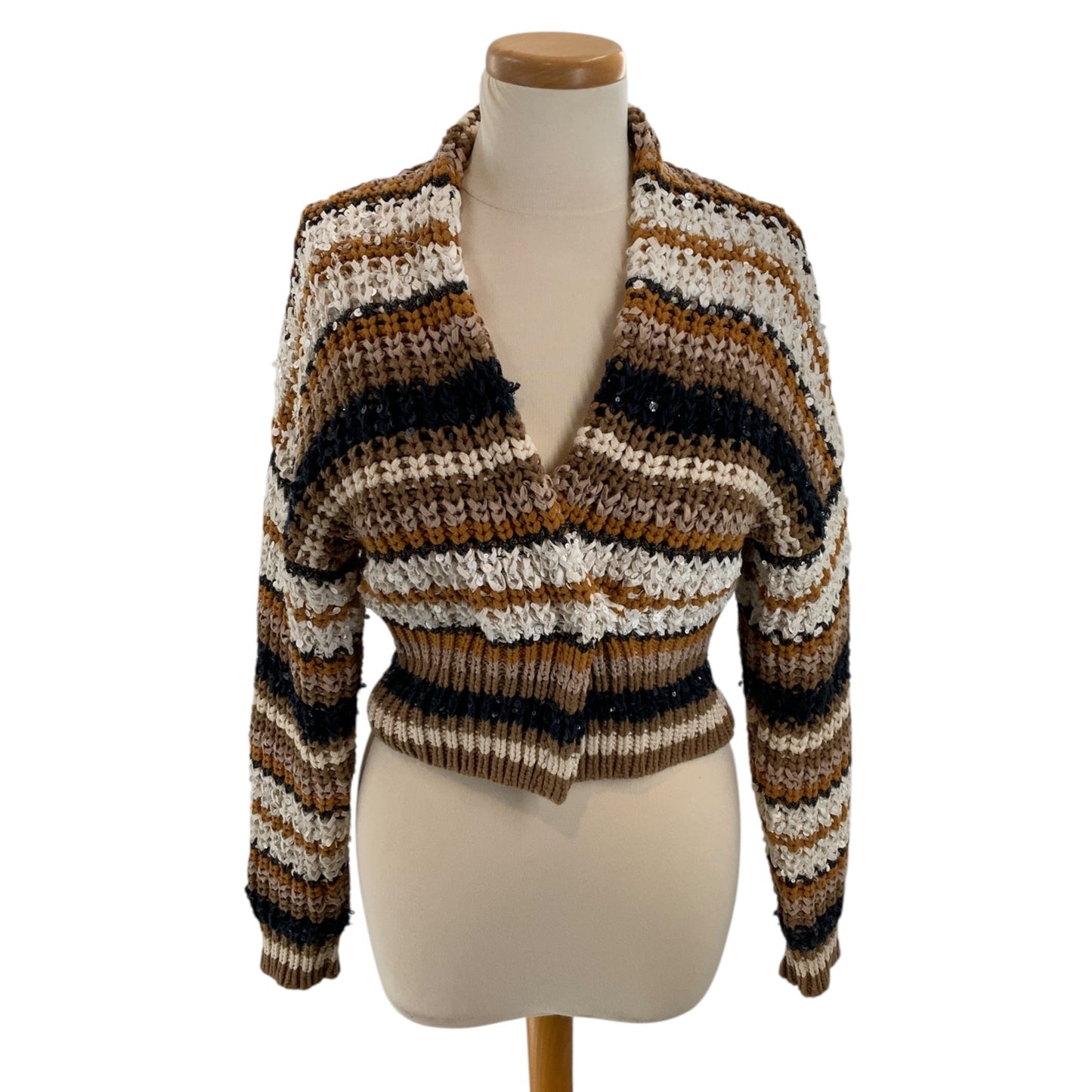 Brunello Cucinelli Palettes Striped Sequin Cardigan