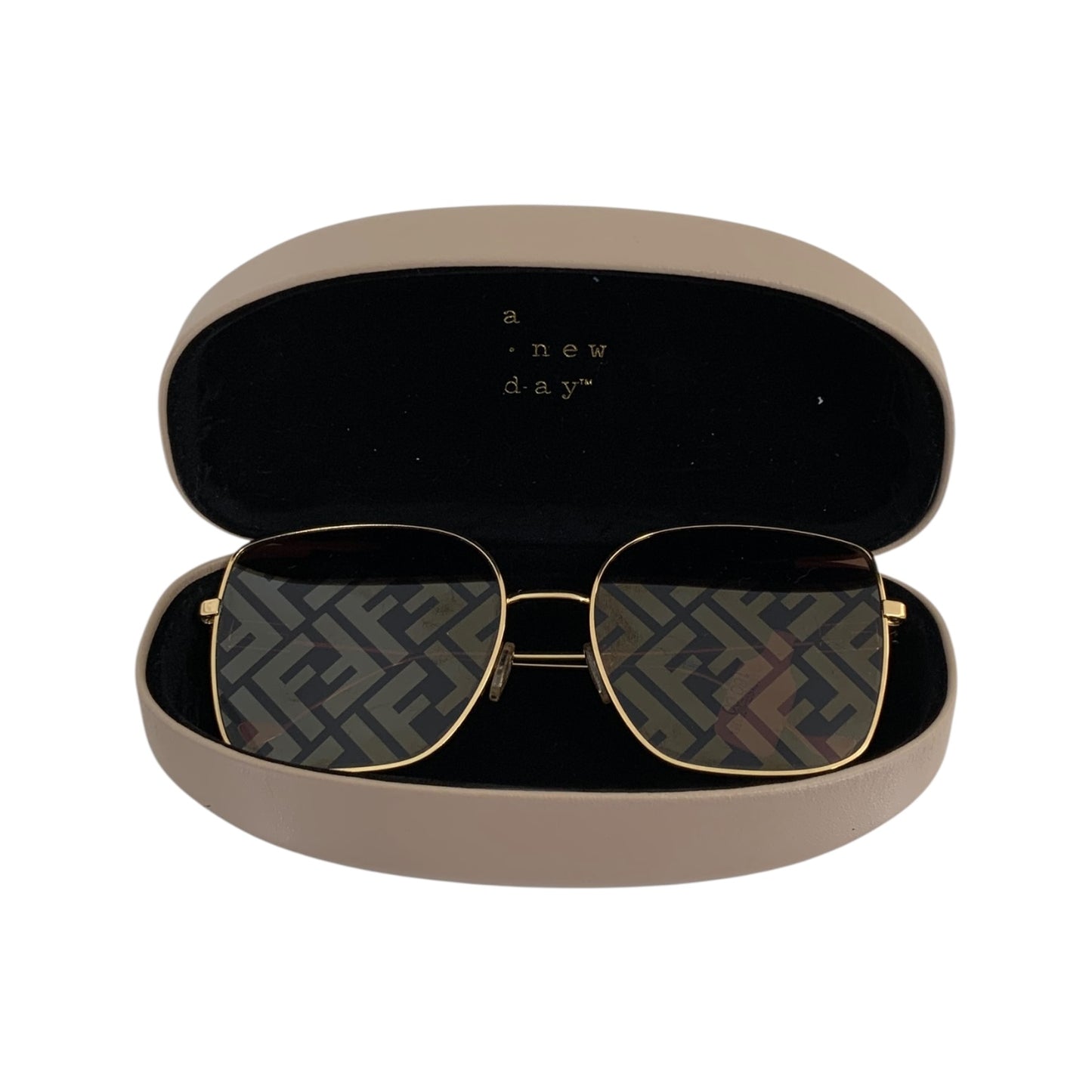 Fendi Metal Baguette Square Sunglasses FE40013U Gold Brown