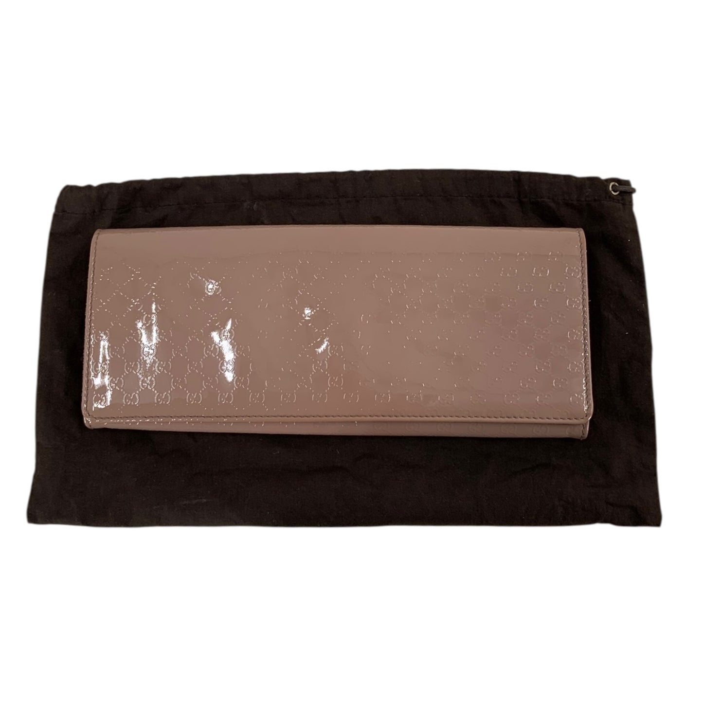 Gucci Patent Microguccissima Small Broadway Clutch Dark Cipria