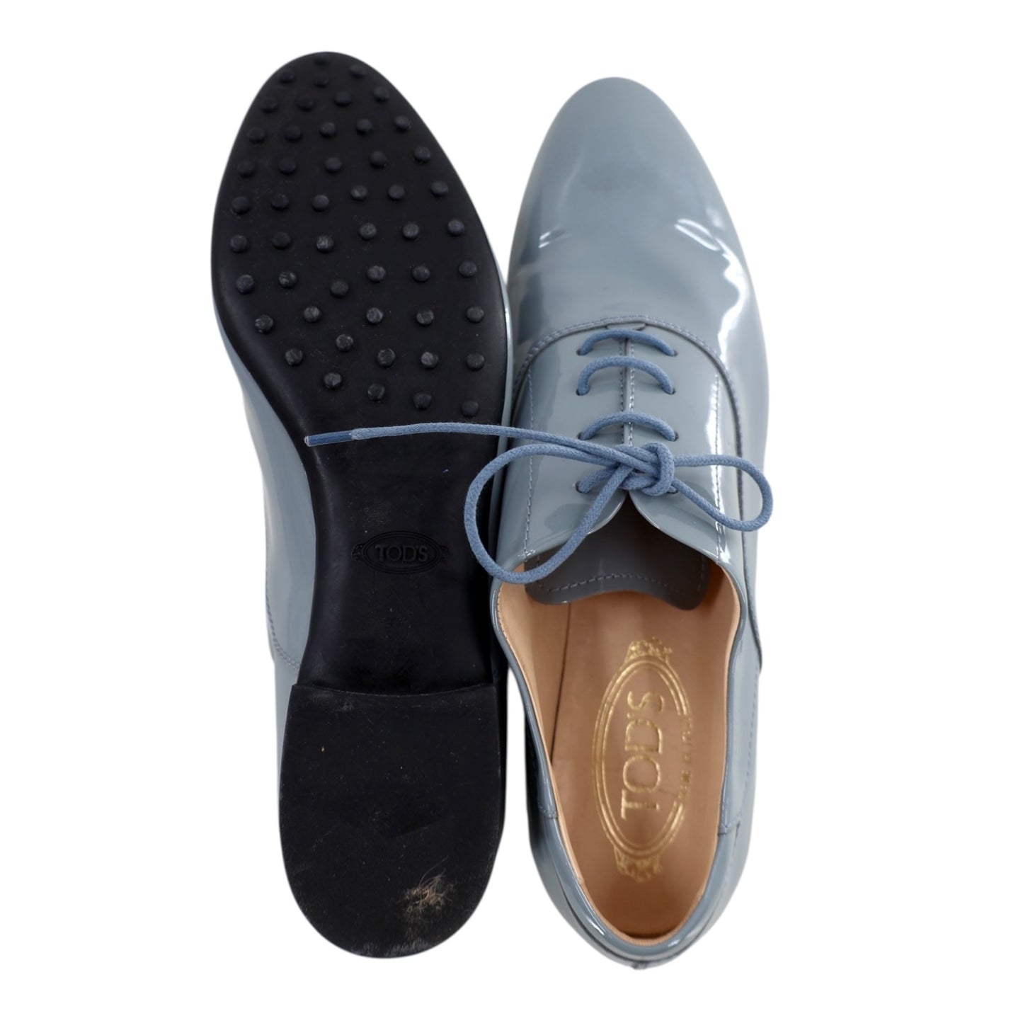 Tod's Light Blue Patent Leather Derby Boots