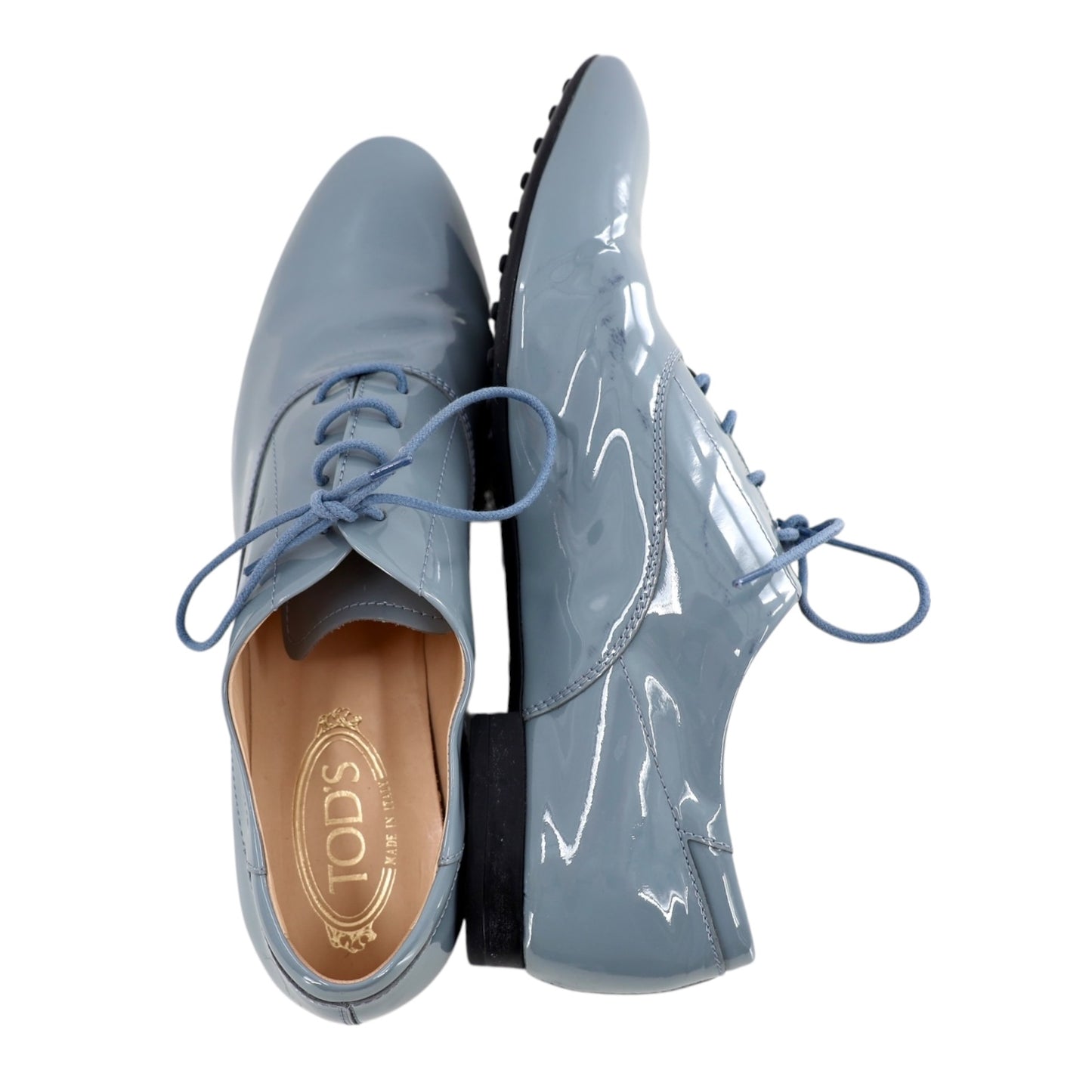 Tod's Light Blue Patent Leather Derby Boots