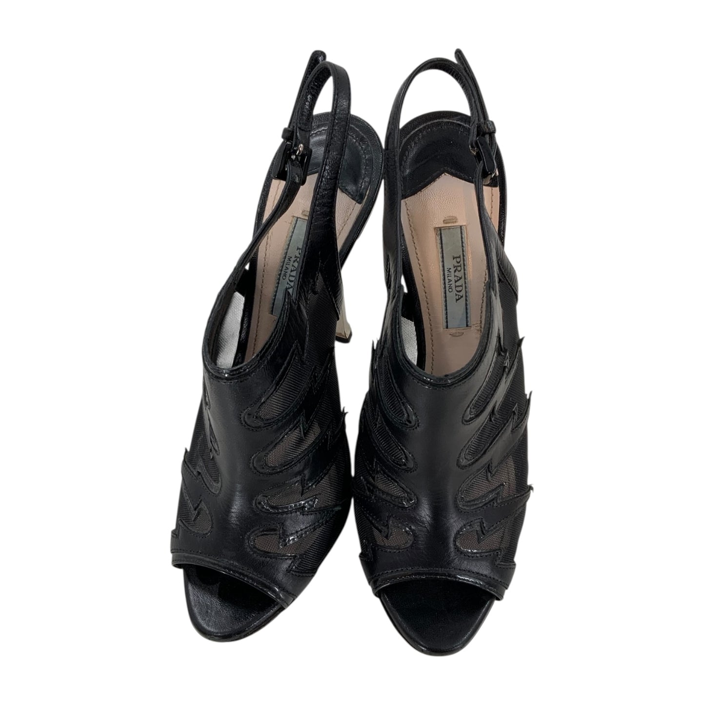 Prada Black Leather Mesh Accent Slingback Pumps