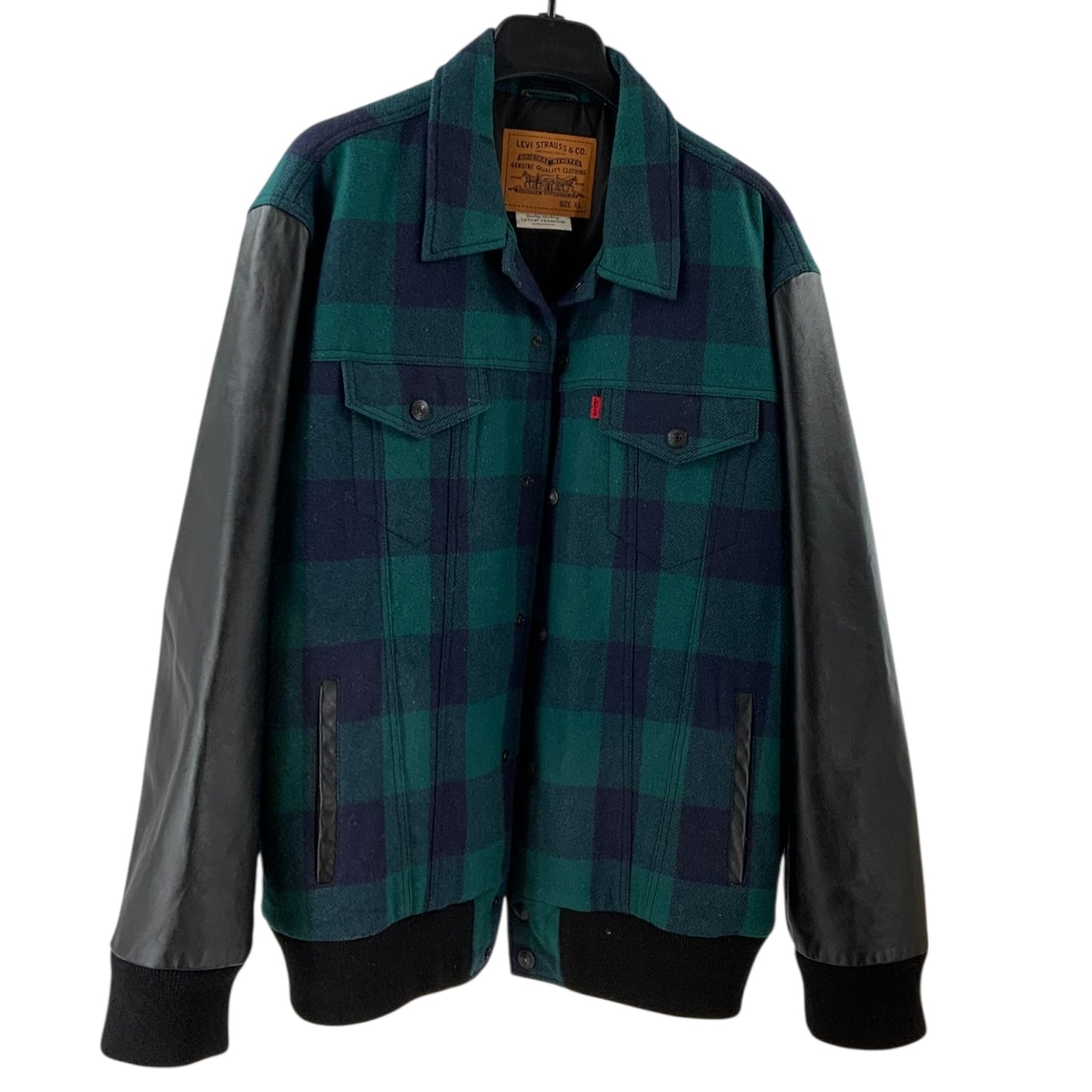 Levi's Flannel Print Coat with Leather Sleeves