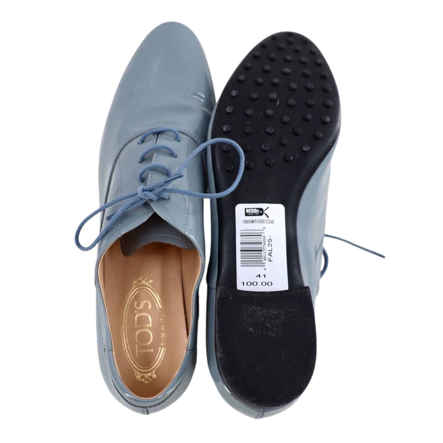 Tod's Light Blue Patent Leather Derby Boots