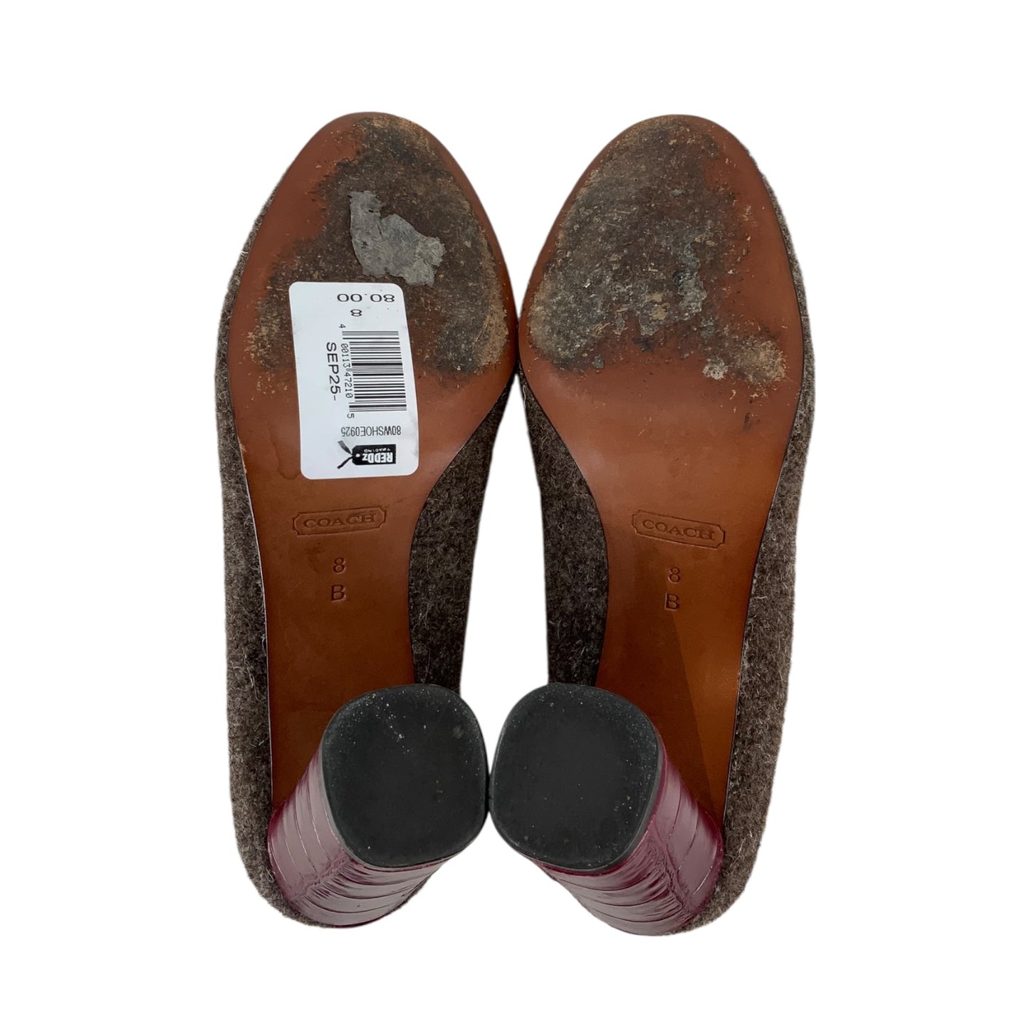 Coach Grey Wool and Burgundy Leather Heels
