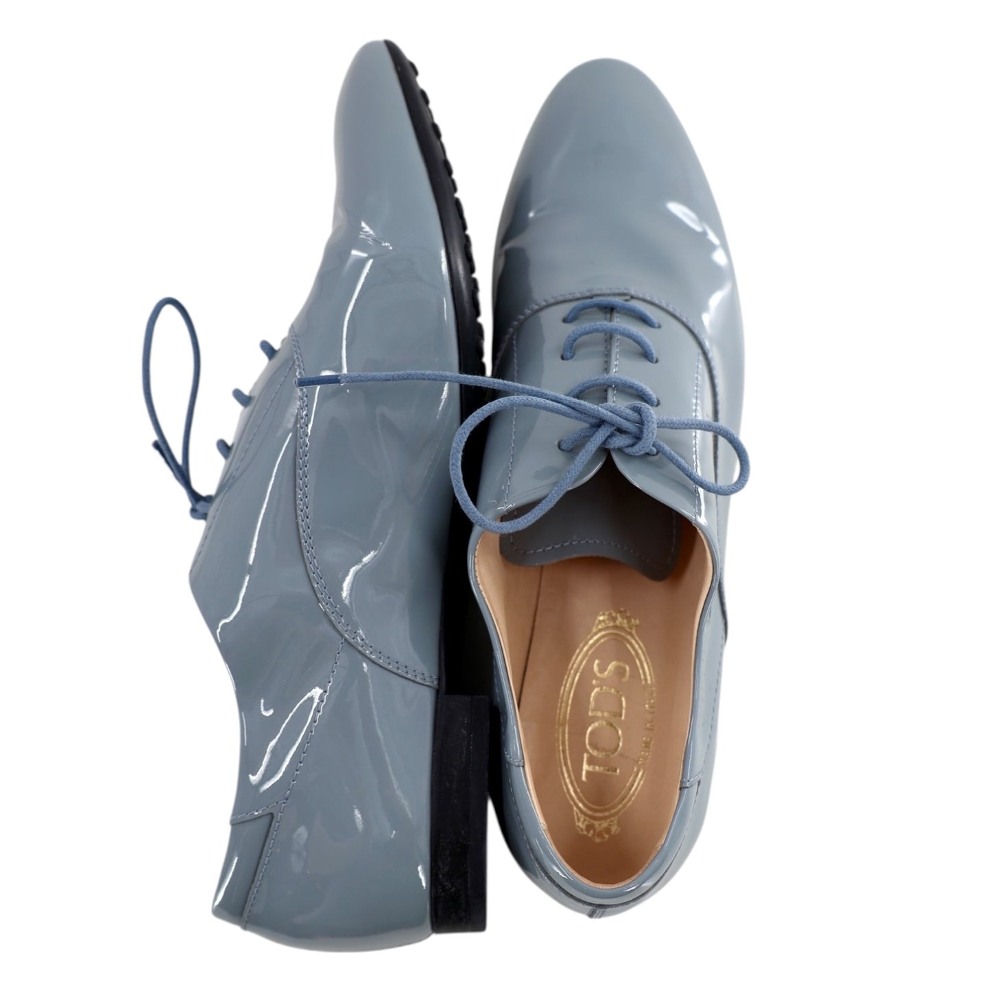 Tod's Light Blue Patent Leather Derby Boots