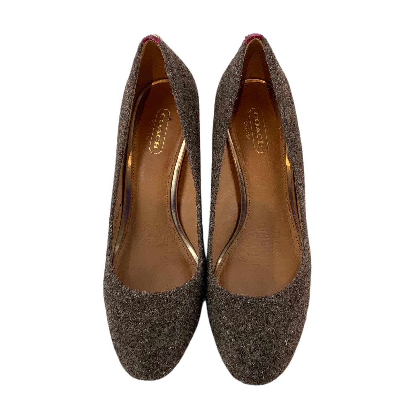 Coach Grey Wool and Burgundy Leather Heels