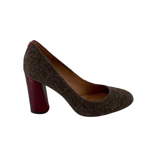 Coach Grey Wool and Burgundy Leather Heels