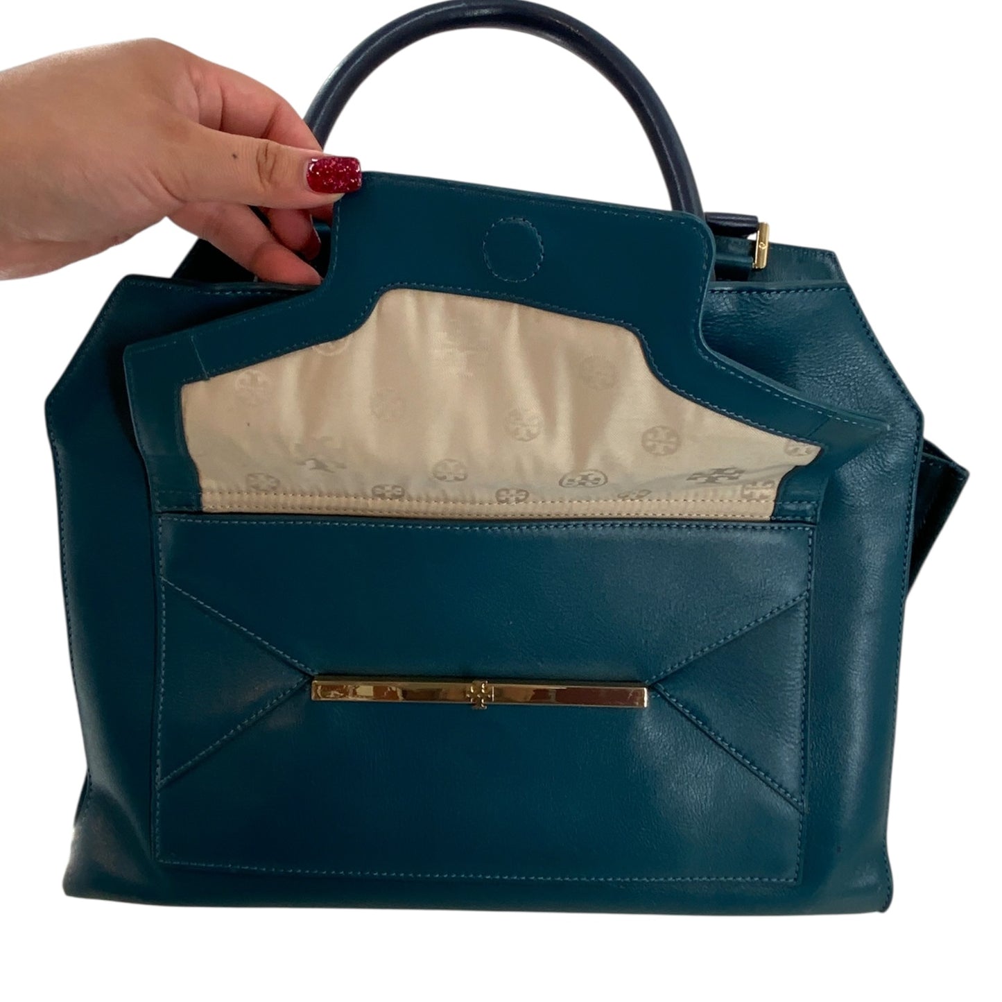 Tory Burch Penelope Teal Leather Satchel
