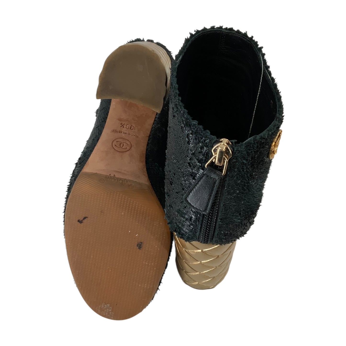 Chanel Fantasy Short Boot Heels Black & Gold