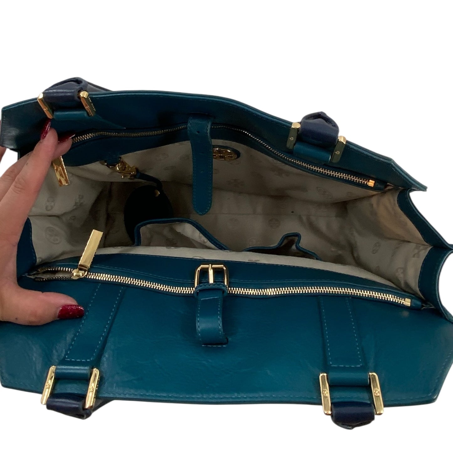 Tory Burch Penelope Teal Leather Satchel