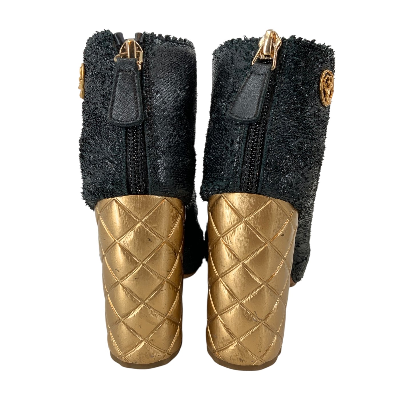 Chanel Fantasy Short Boot Heels Black & Gold