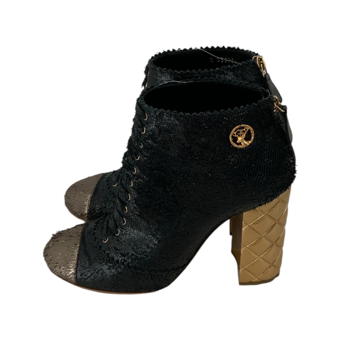 Chanel Fantasy Short Boot Heels Black & Gold