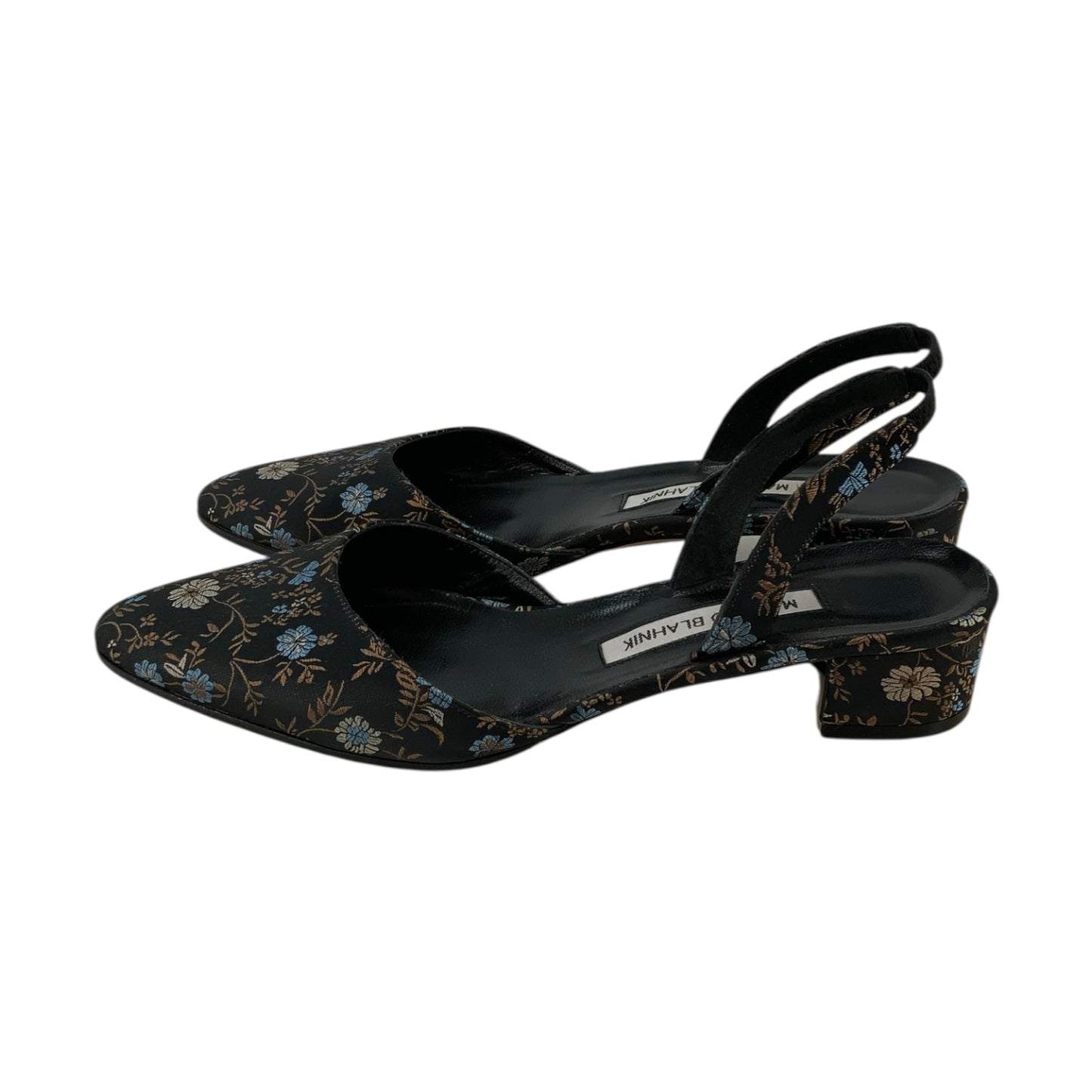 Manolo Blahnik Floral Slip-On Chunky Kitten Heels