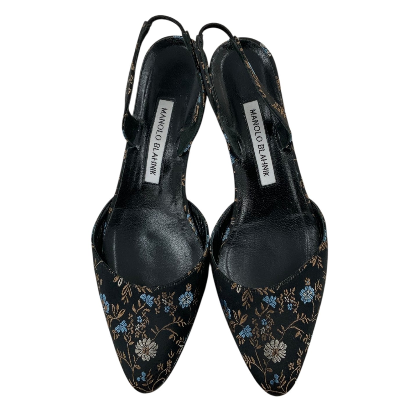 Manolo Blahnik Floral Slip-On Chunky Kitten Heels
