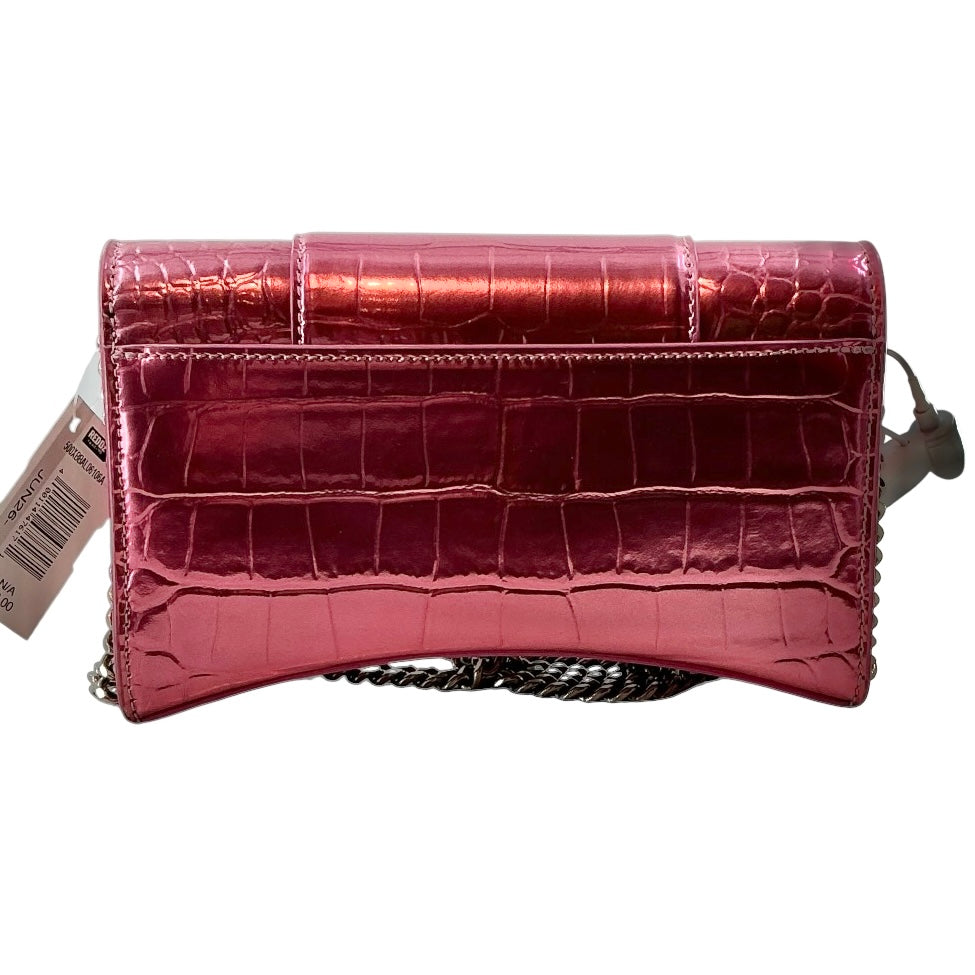 Balenciaga Hourglass Chain Wallet – Metallic Pink Crocodile-Embossed Leather