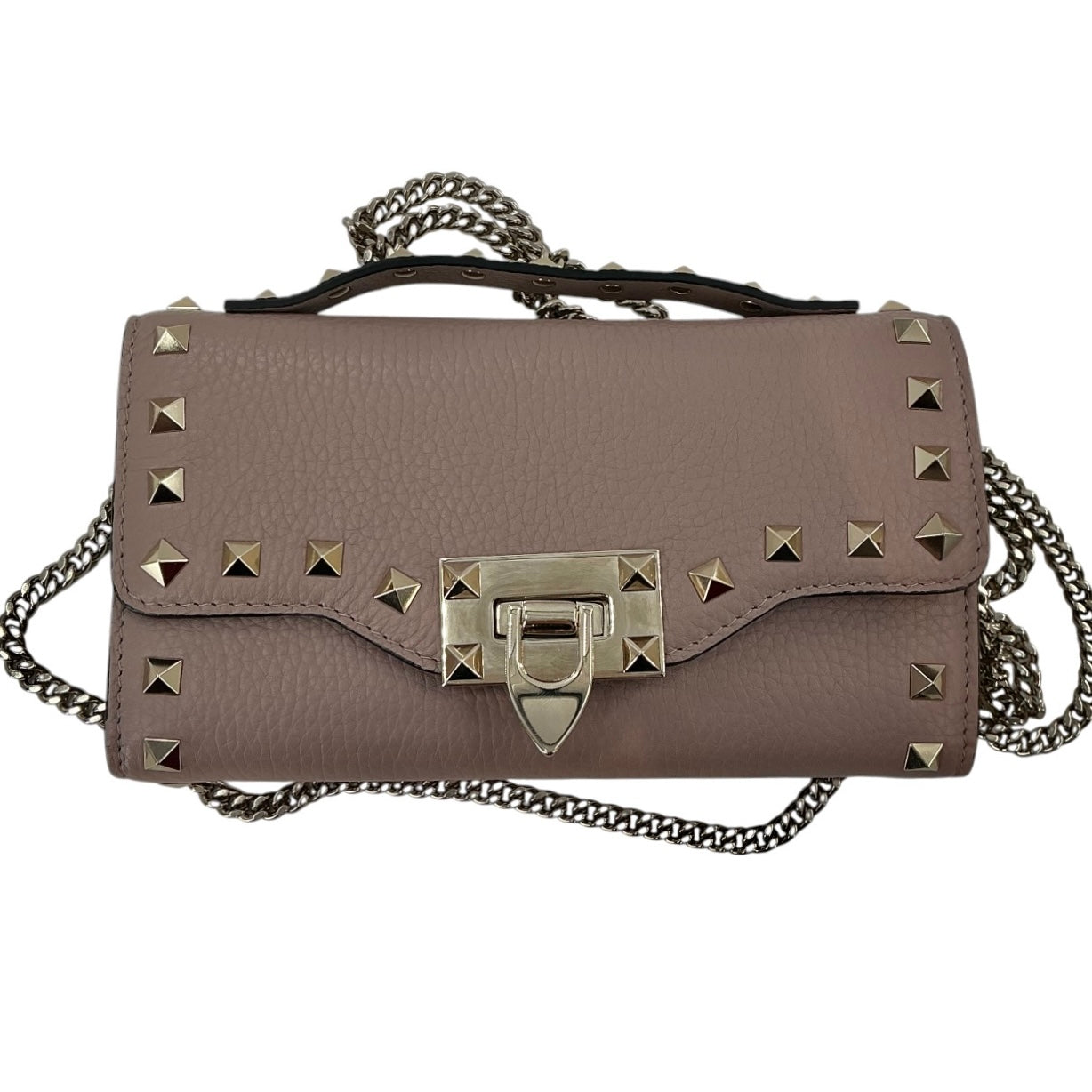 Valentino Garavani Rockstud Grainy Calfskin Wallet on Chain