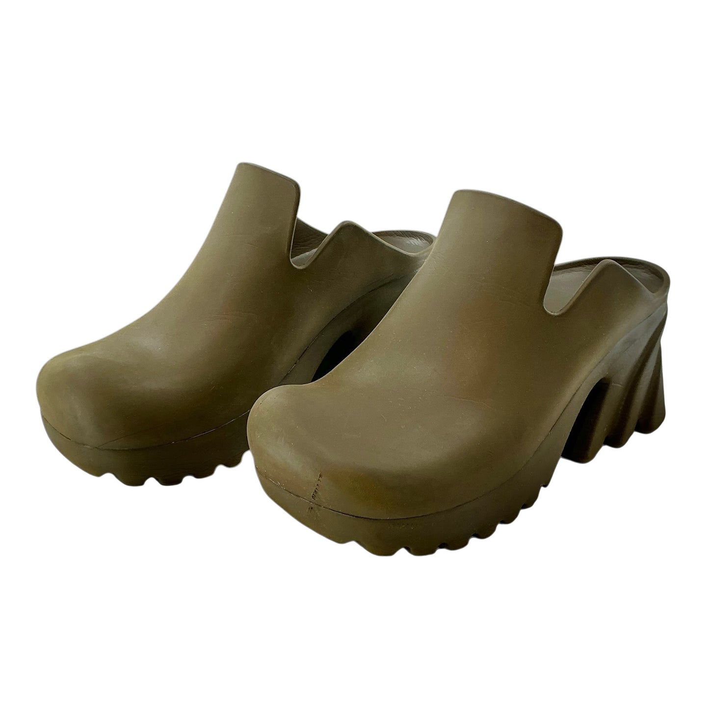 Bottega Veneta Khaki Flash Rubber Platform Clogs