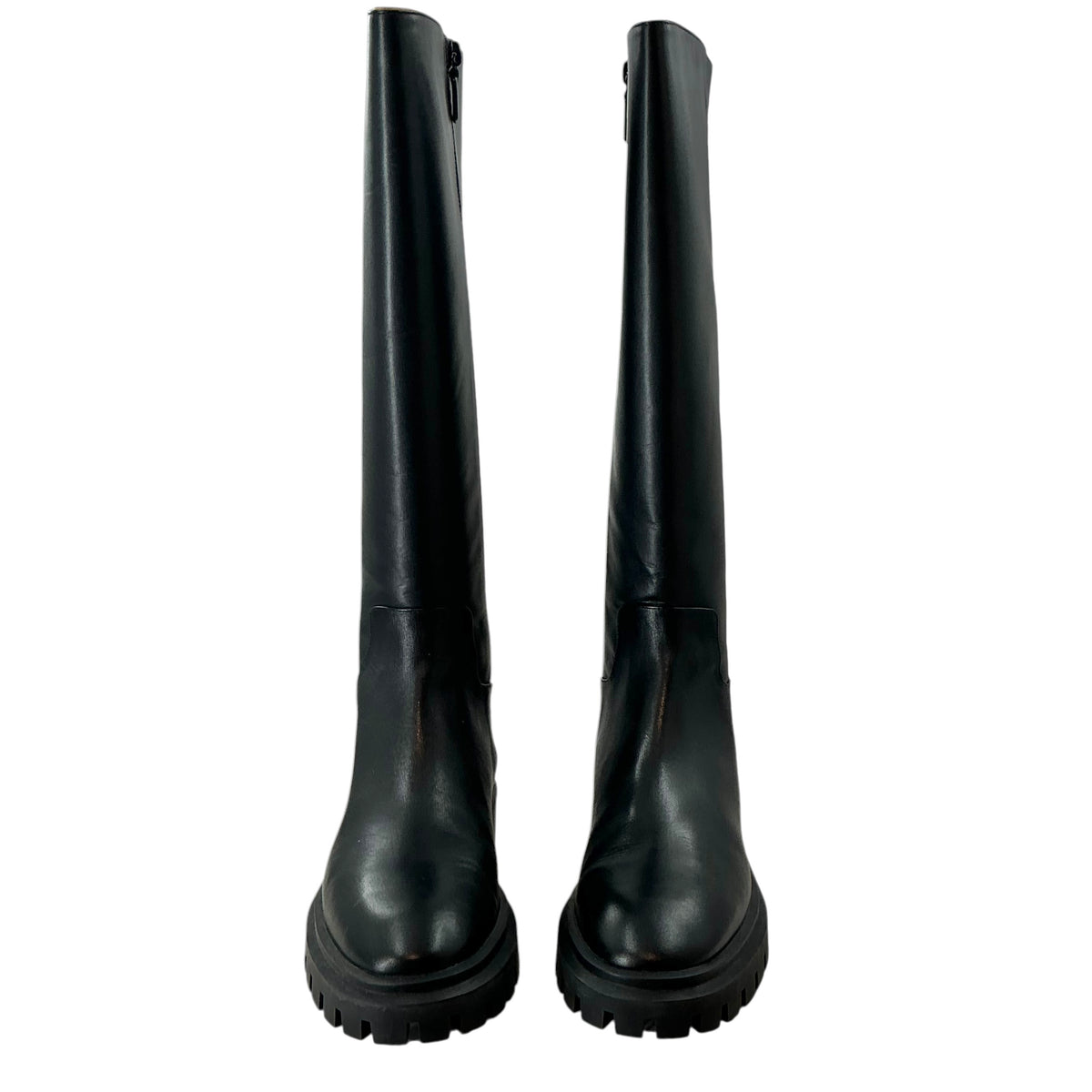 Stuart Weitzman Black Leather Ultra Lug Knee-High Boots
