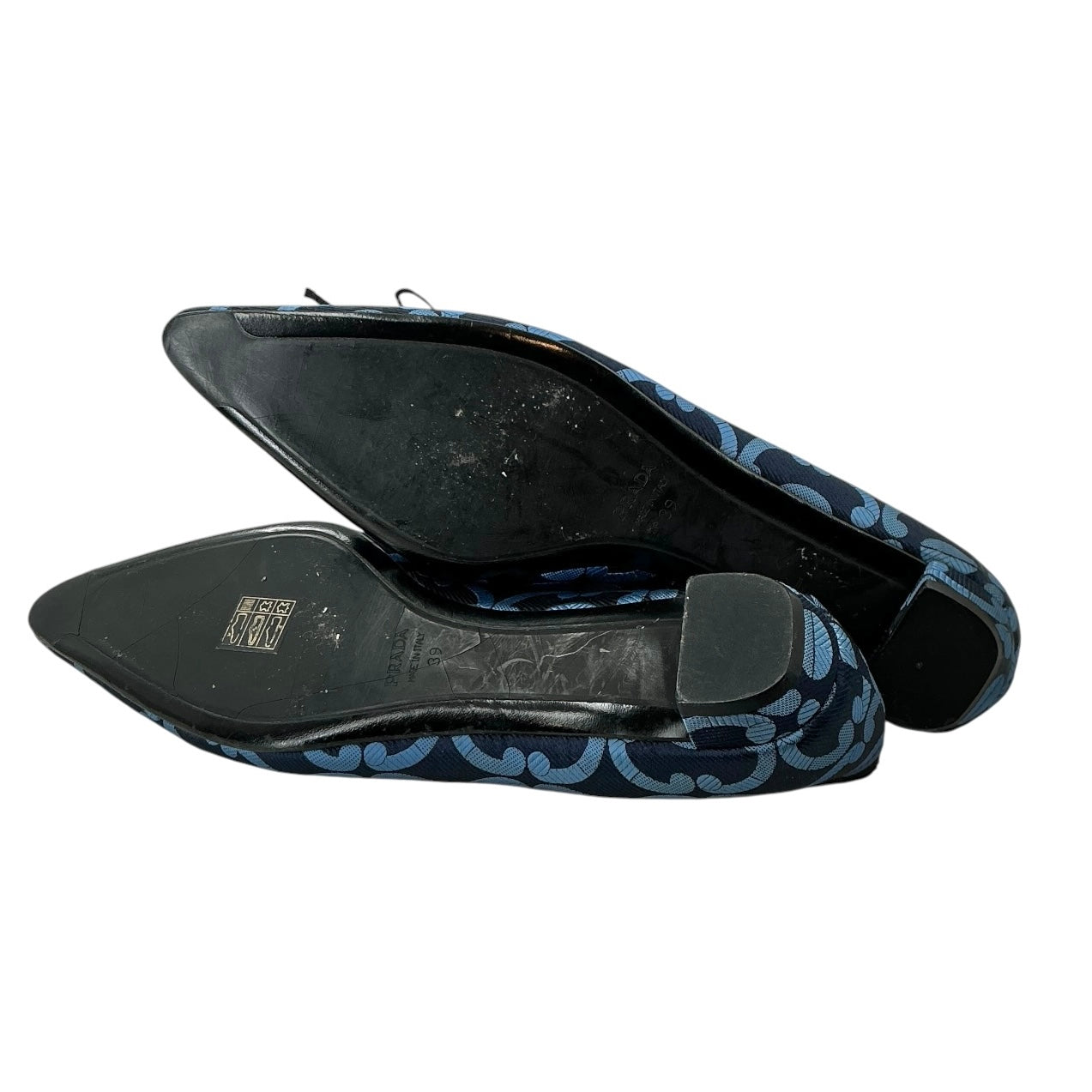 Prada Blue & Black Brocade Jacquard Pointed-Toe Ballet Flats