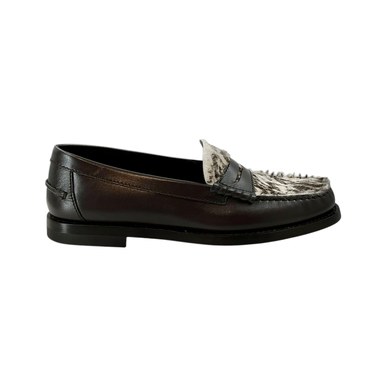 Tod's Iniez Black Leather & Spotted Pony Hair Penny Loafers