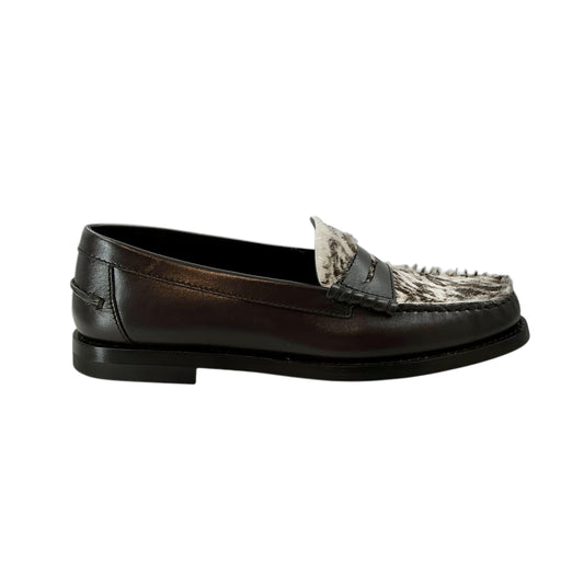 Tod's Iniez Black Leather & Spotted Pony Hair Penny Loafers