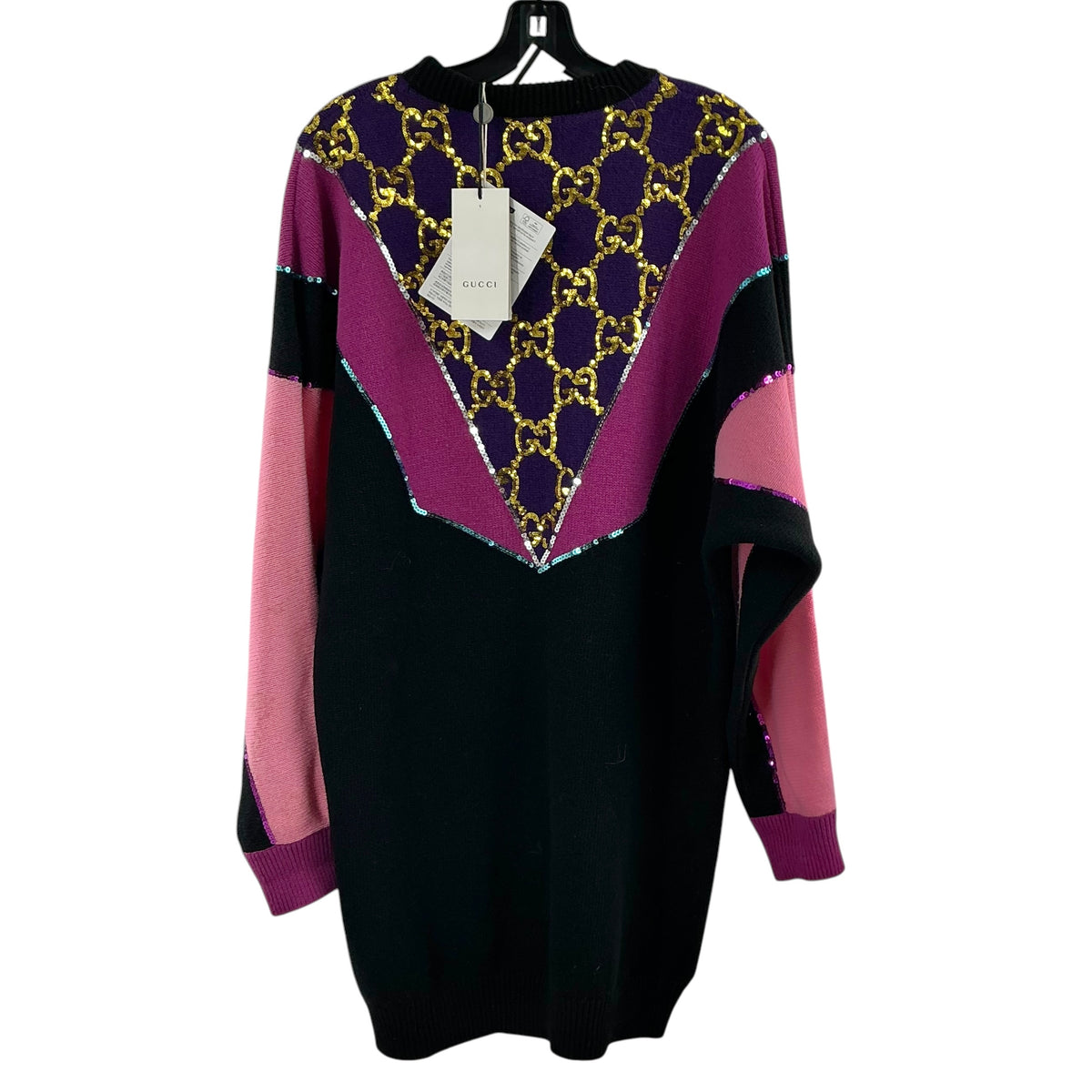 Gucci Black & Purple Sequin GG Monogram Rib-Knit Sweater Dress