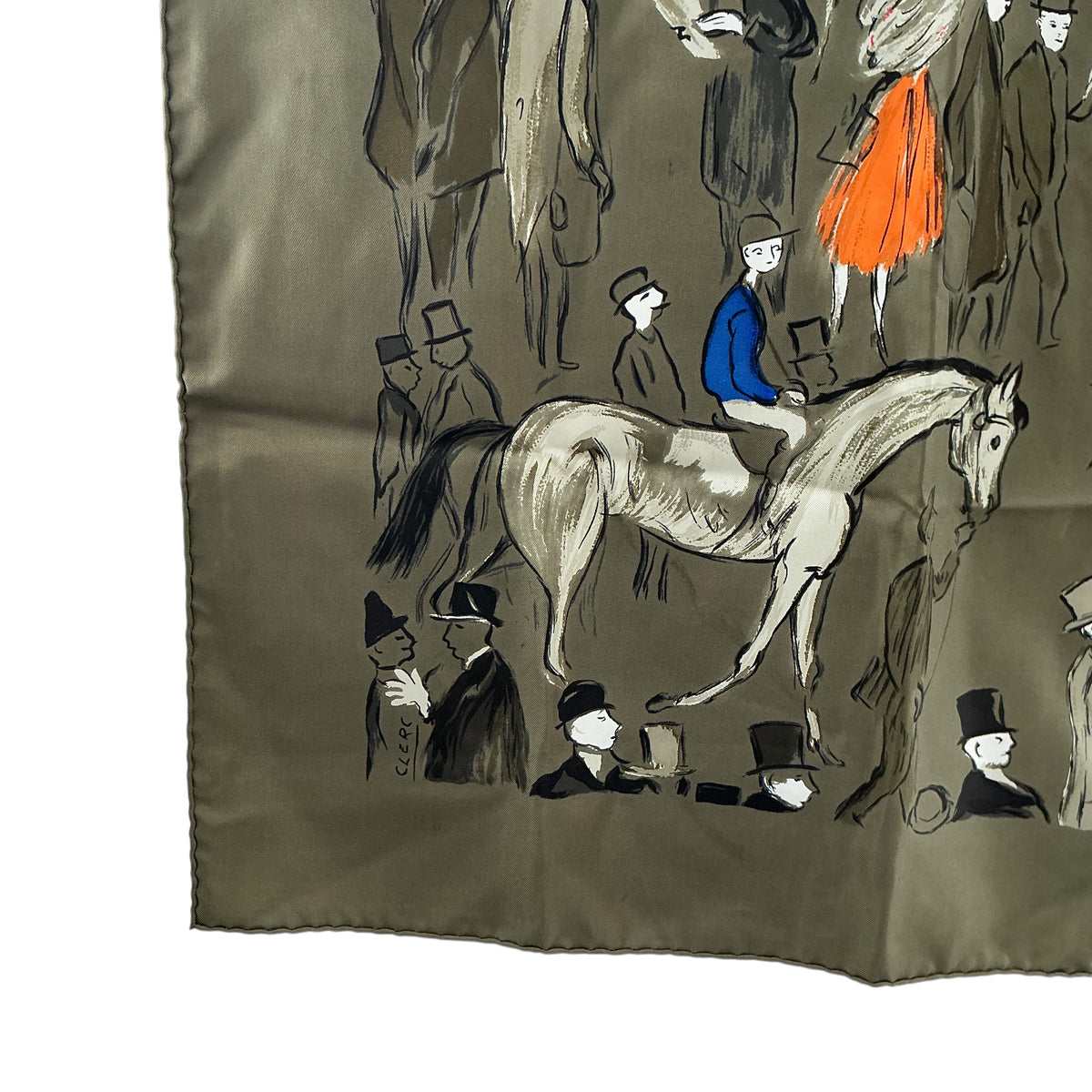 Hermès "Paddock" Silk Scarf 90 By Jean-Louis Clerc - Khaki Green Olive