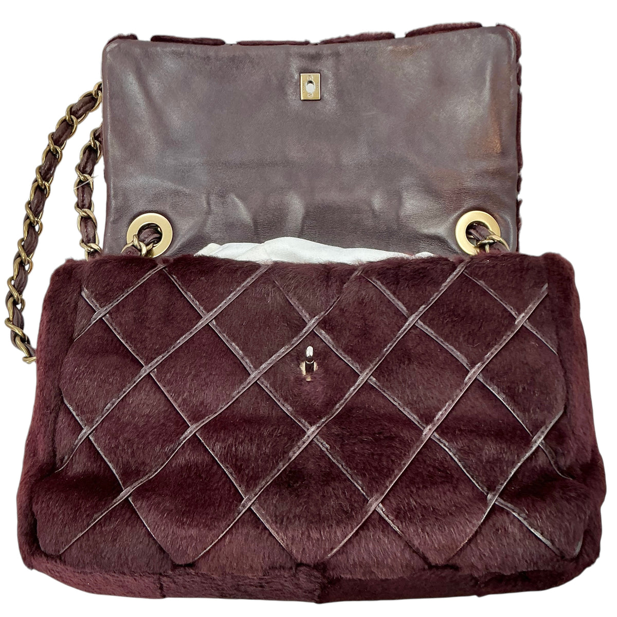 Chanel Vintage Burgundy Fur Timeless Classic Flap Bag