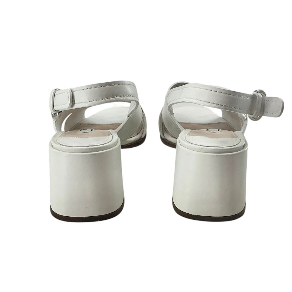 Prada White Leather Crisscross Block Heel Slingback Sandals