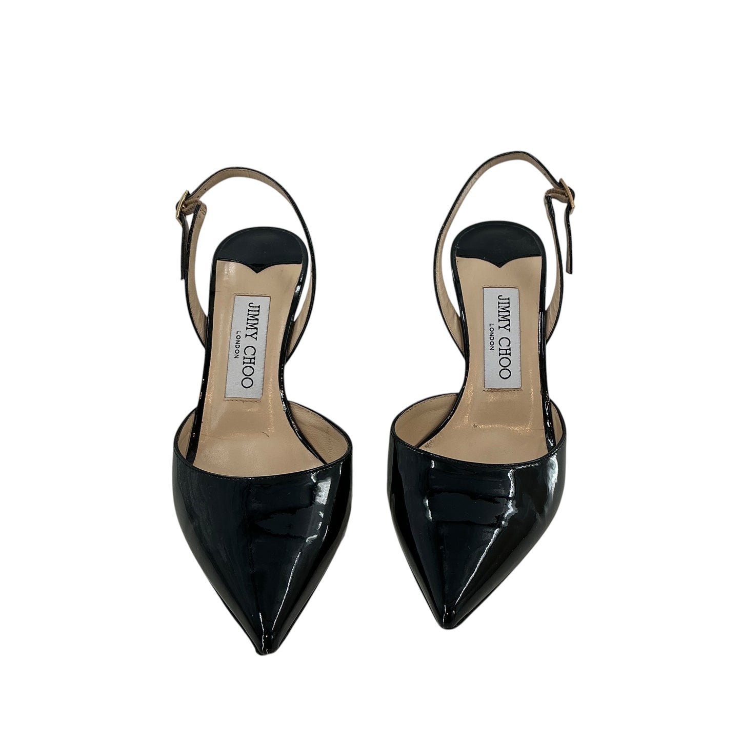 Jimmy Choo Black Patent Leather Tilly Slingback Pumps Pointed Toe