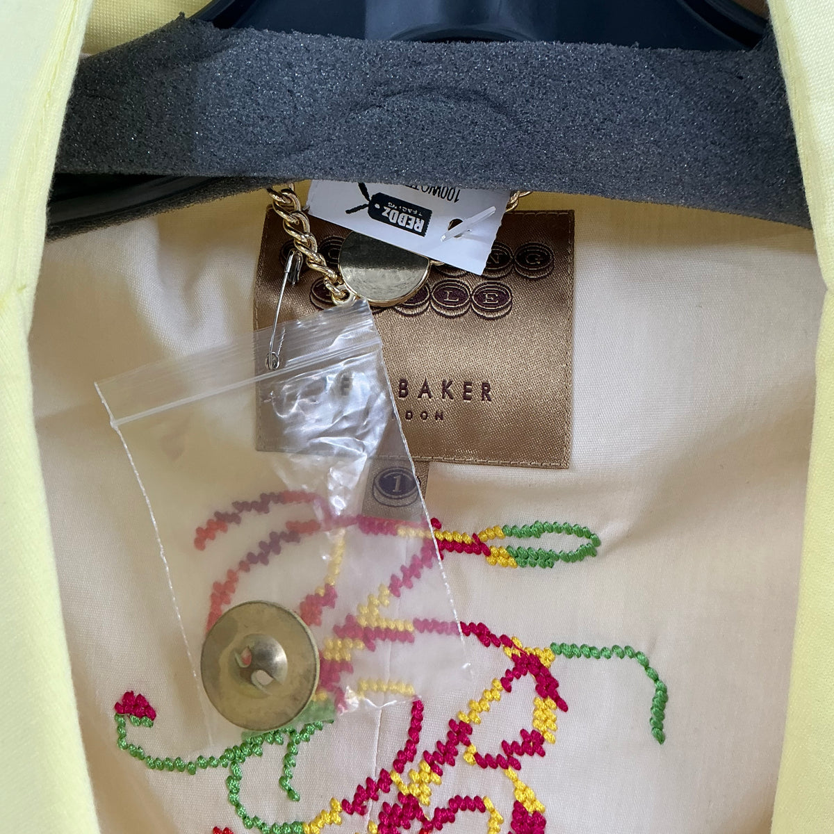 Ted Baker London "Meeda" Yellow Double-Breasted 3/4 Sleeve Blazer Jacket
