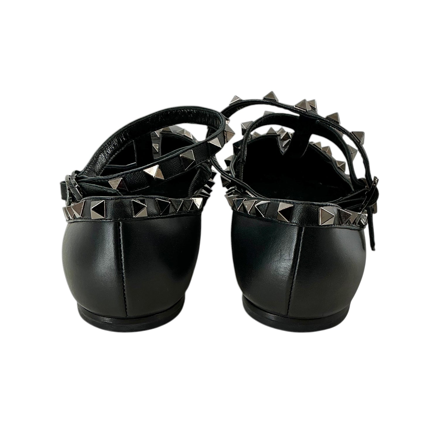 Valentino Garavani Rockstud Black Caged Leather Ballet Flats