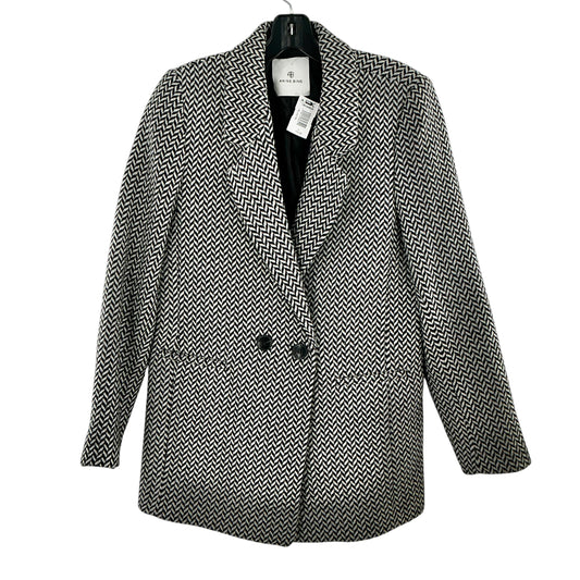 Anine Bing Fishbone Double-Breasted Blazer Jacket - Black & Off-White Chevron
