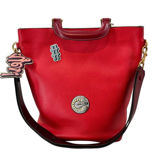 Anya Hindmarch "Build A Bag" Red Pebbled Leather Bucket Bag