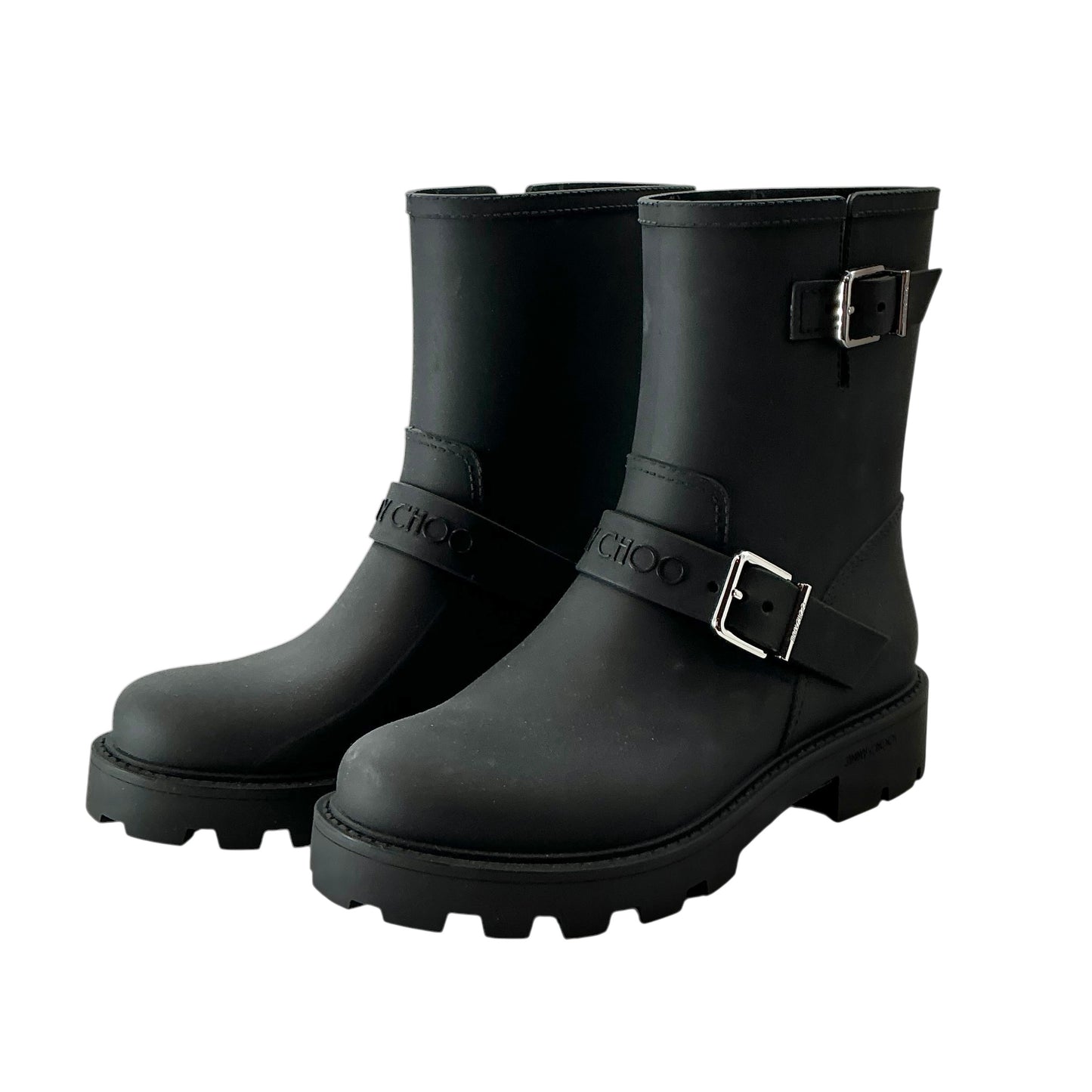 Jimmy Choo Black Biker Rubber Rain Boots