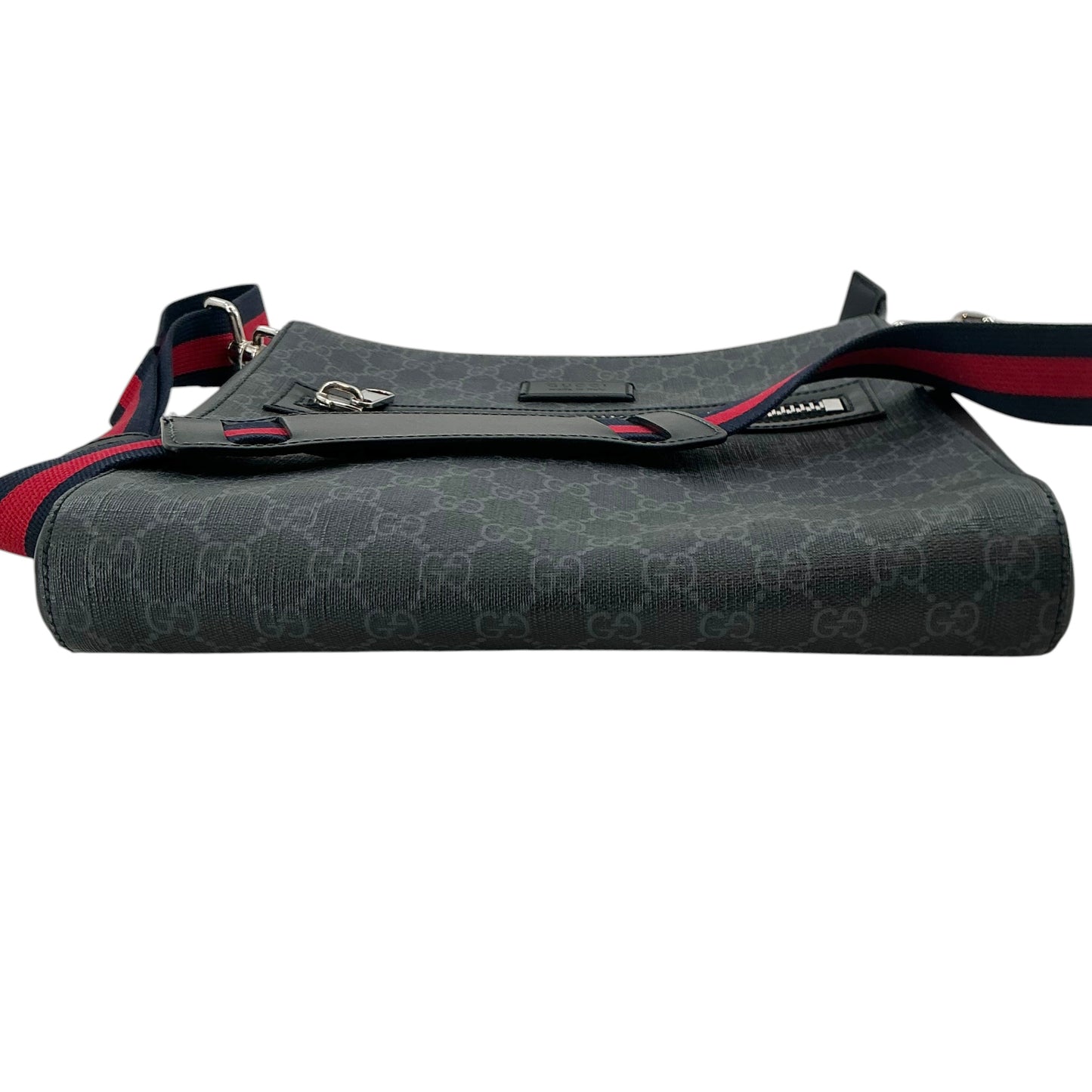 Gucci GG Supreme Flat Messenger Bag (Black/Grey)