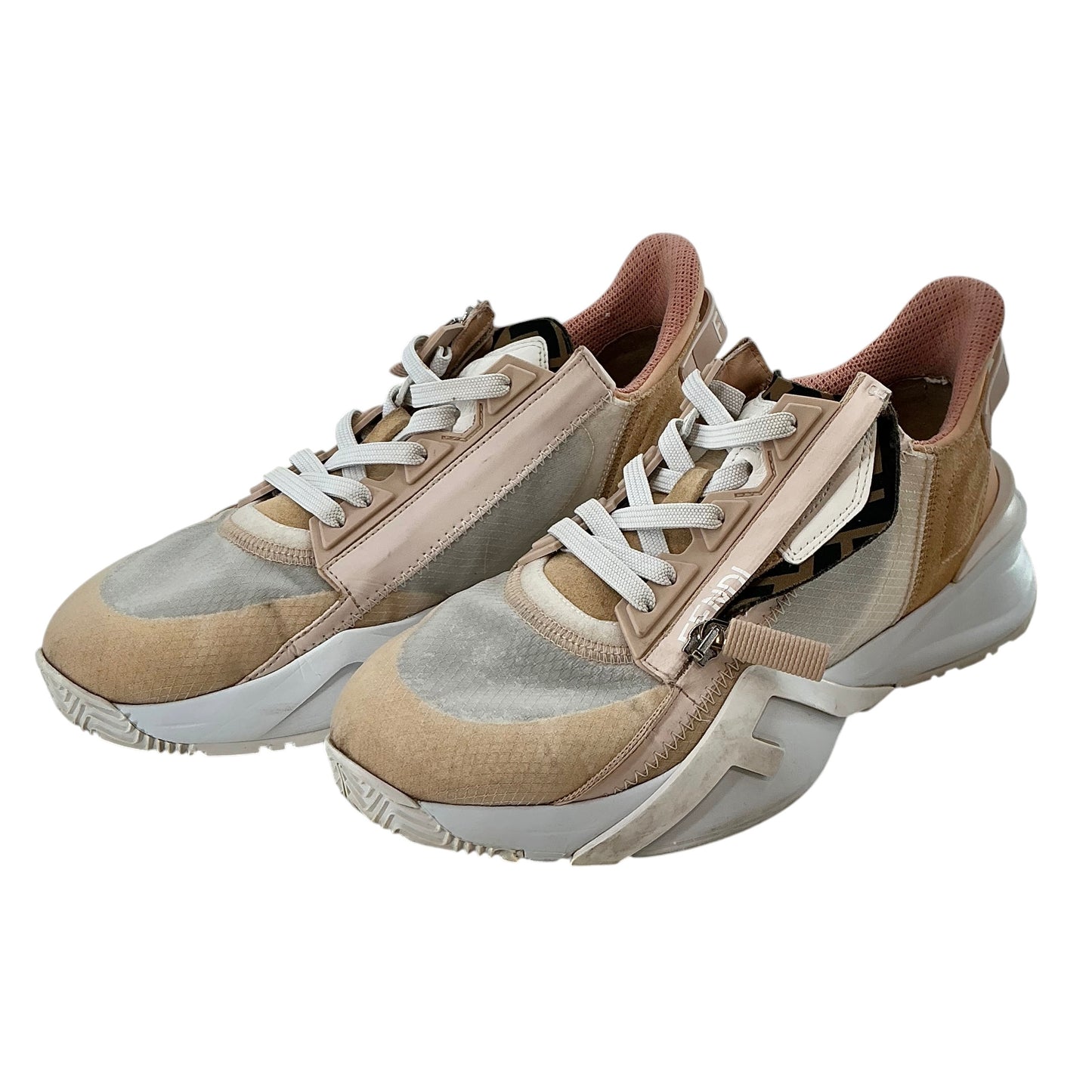 Fendi Flow Pink Beige Leather Mesh Sneakers