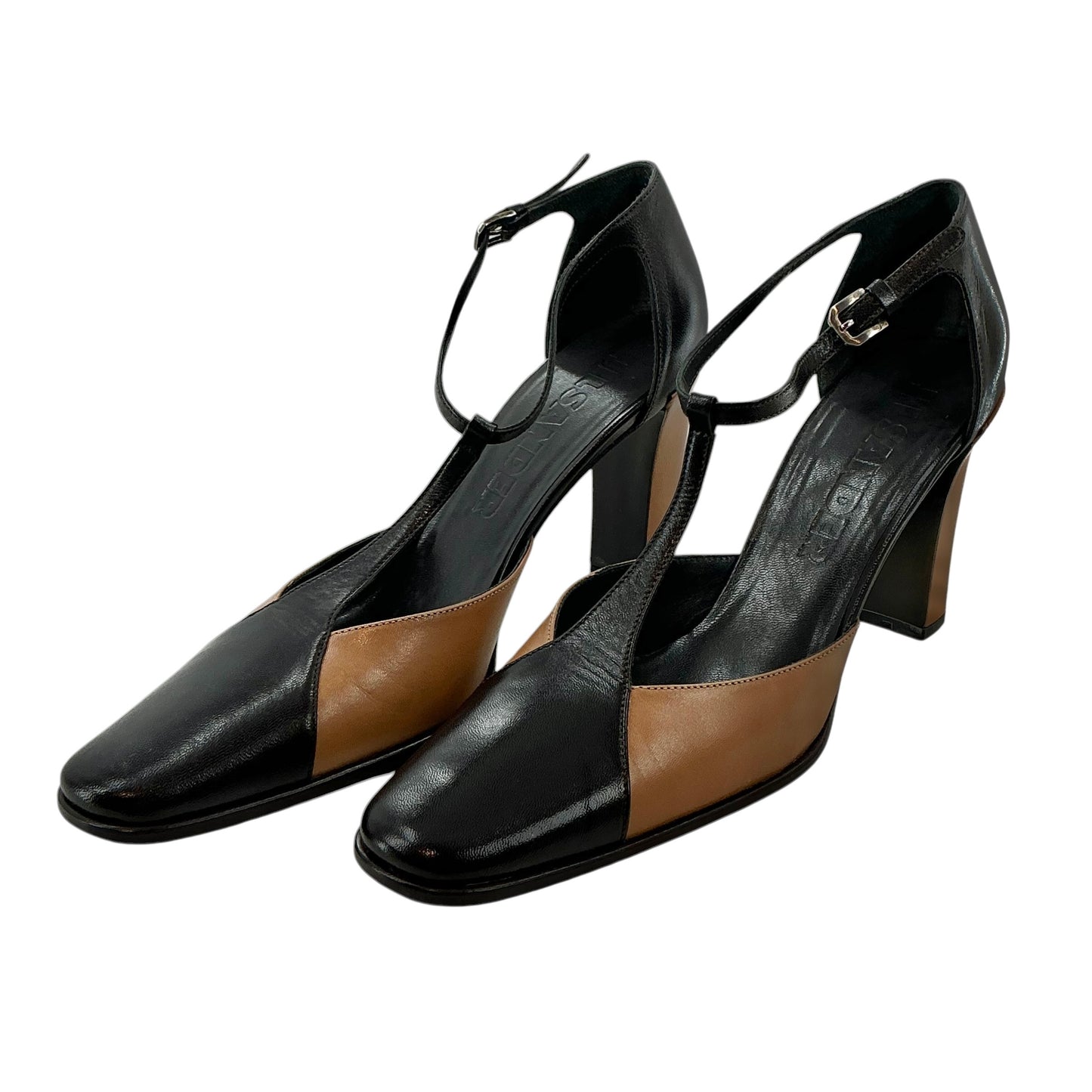 JIL SANDER Two-Tone Leather T-Strap Pumps