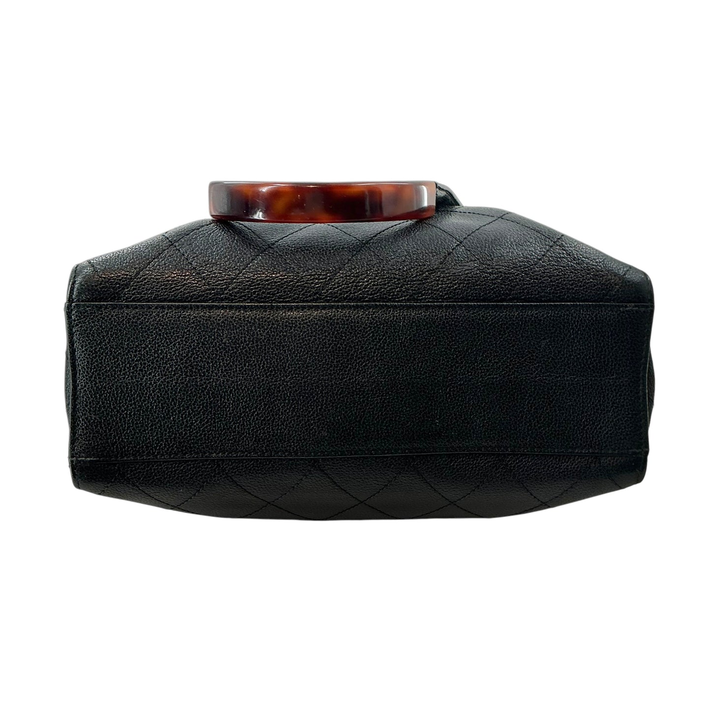 Chanel Black Quilted Caviar Leather Tote with Tortoise Resin Handle