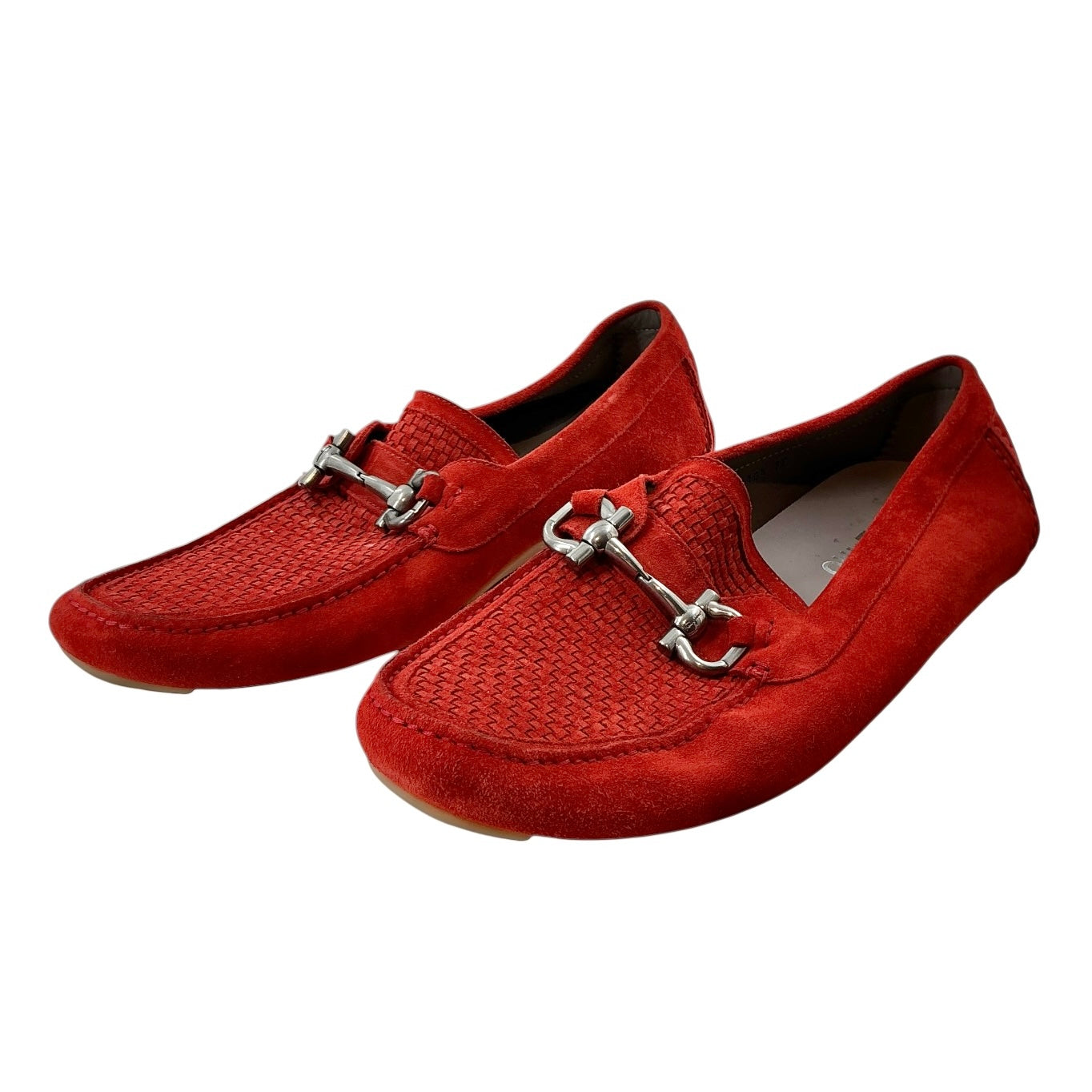 Ferragamo Parigi Gancini Red Woven Suede Driving Loafers