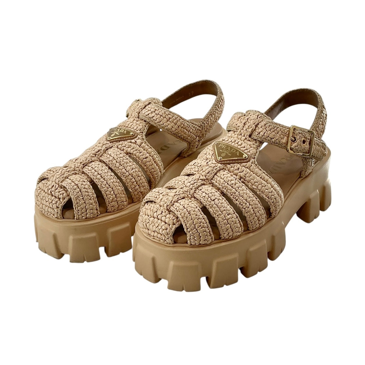 Prada Monolith Crochet Cage Sandals