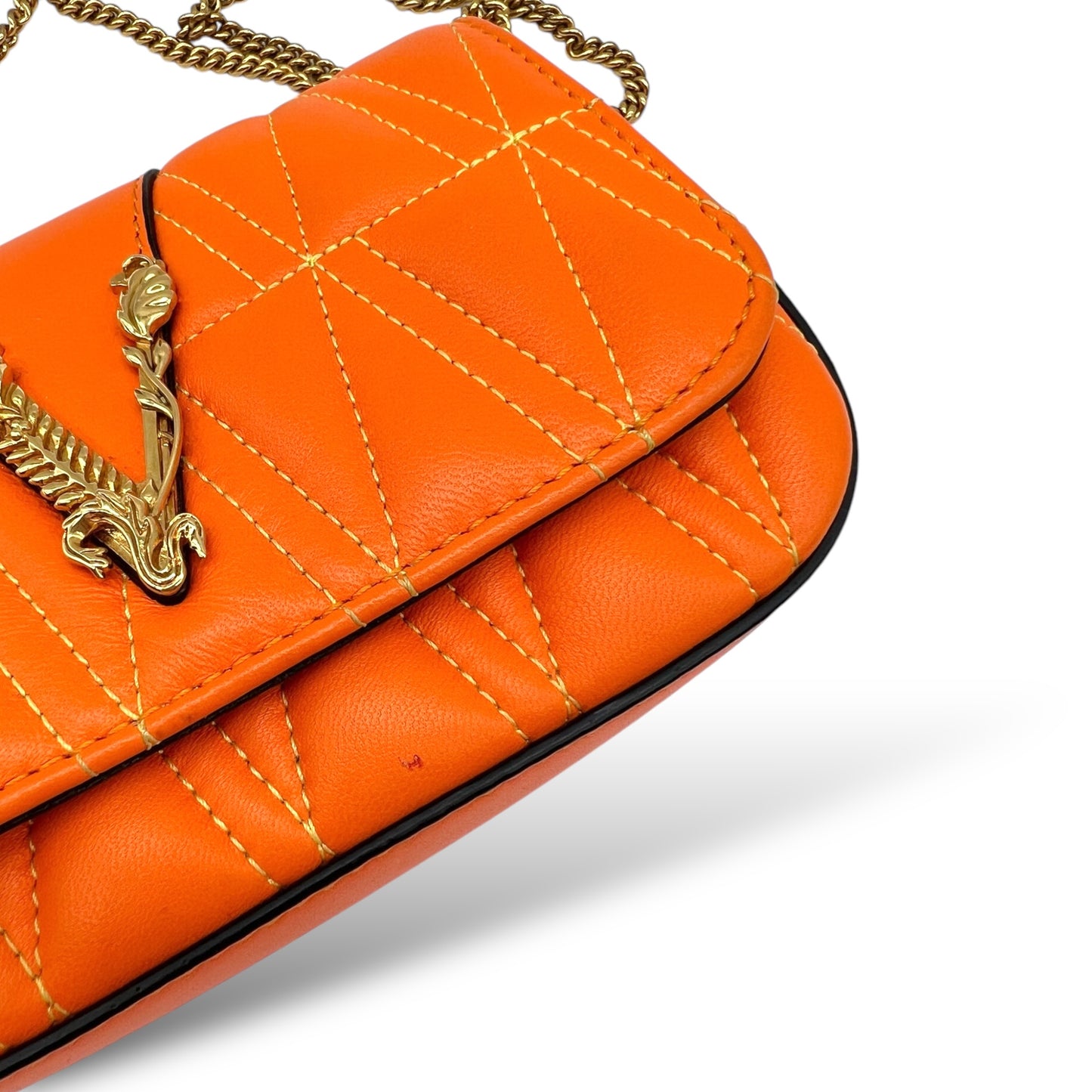 Versace Quilted Leather Mini Orange Crossbody Bag